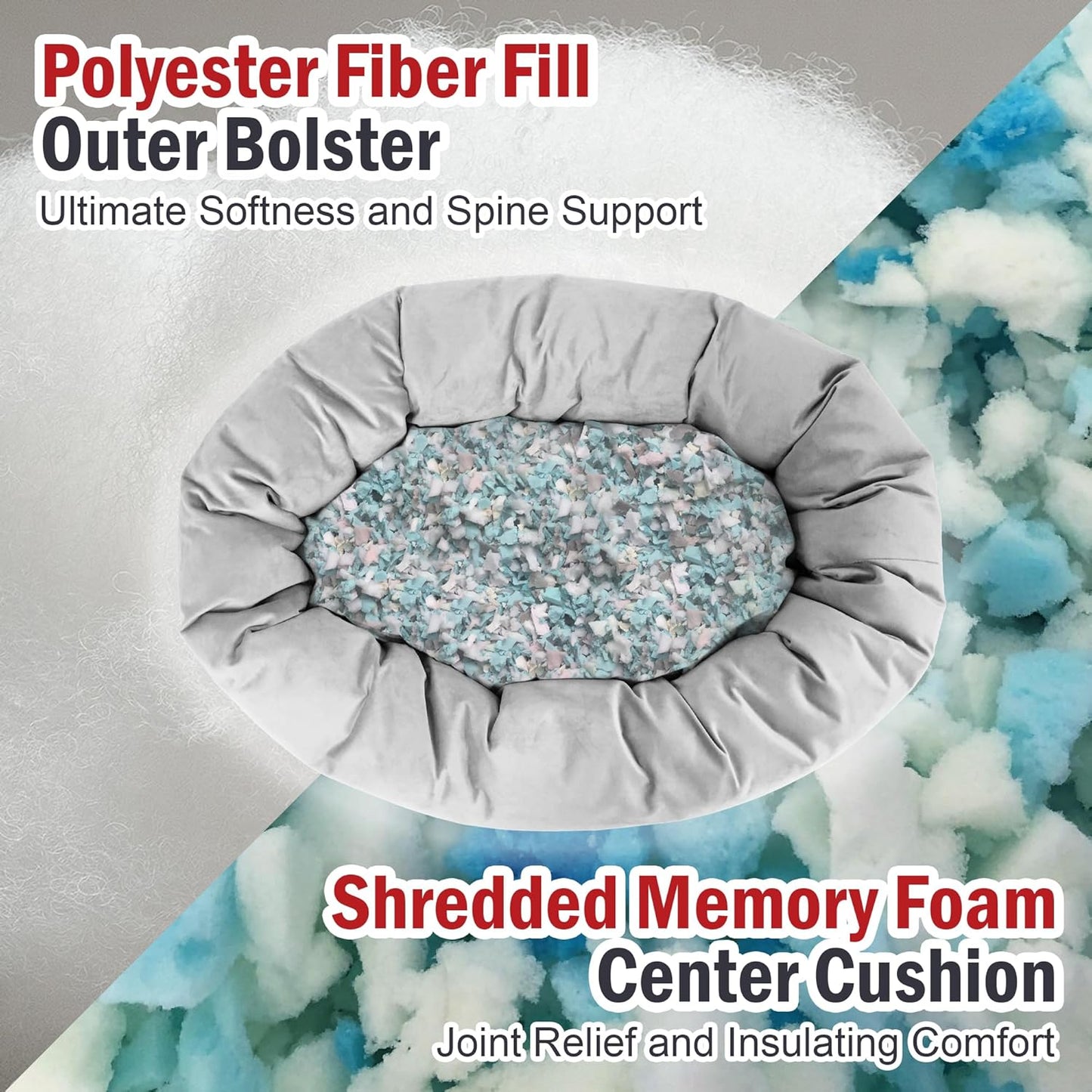 Majestic Pet 32 Inch Suede Shredded Memory Foam Mix Calming Medium Dog Bed Washable 32 x 23 x 7 (Inch) - Cozy Soft Round Donut Dog Bed with Spine for Head Support - Pet Bed Black