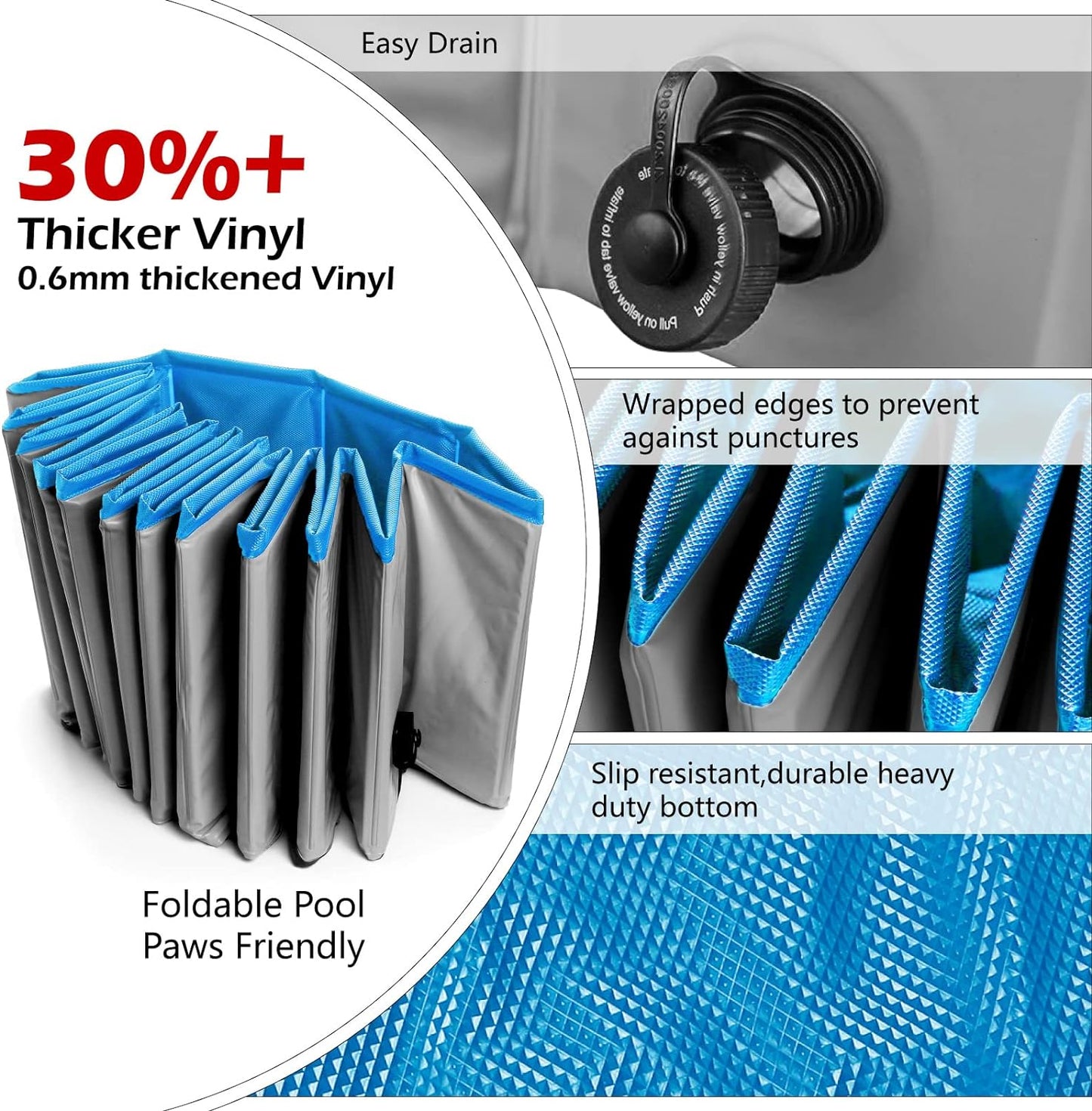 Jasonwell Foldable Dog Pet Bath Pool Collapsible Dog Pet Pool Bathing Tub Kiddie Pool Doggie Wading Pool for Puppy Small Medium Large Dogs Cats and Kids 71" Grey