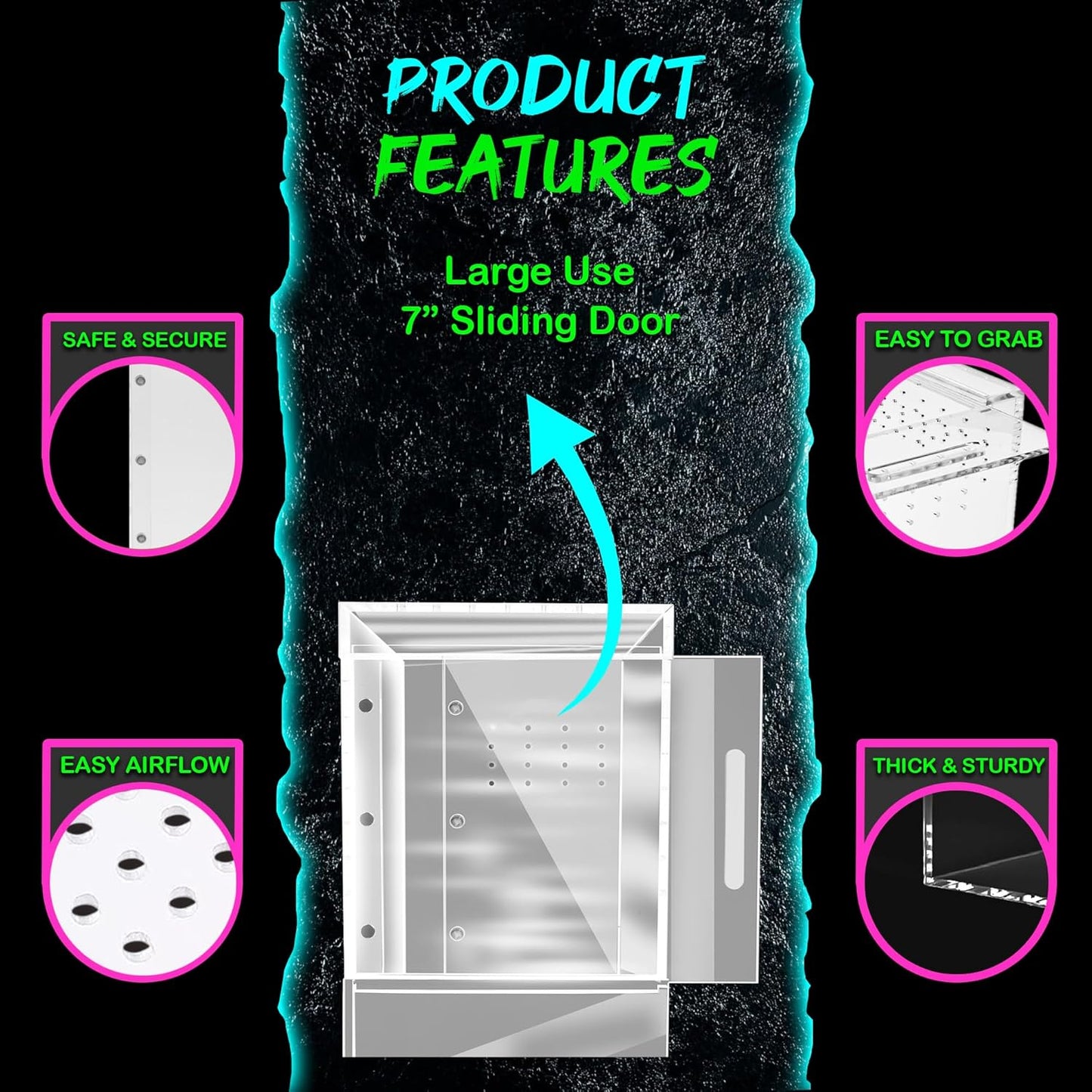 Tarantula Enclosure XL (10”x7”x14”) Reptile Terrarium w/Sliding Magnetic Door-Great Reptile Tank for Terrestrial or Arboreal Animals- Acrylic Terrarium for Juvenile or Adult Spiders- Hermit Crab Cage