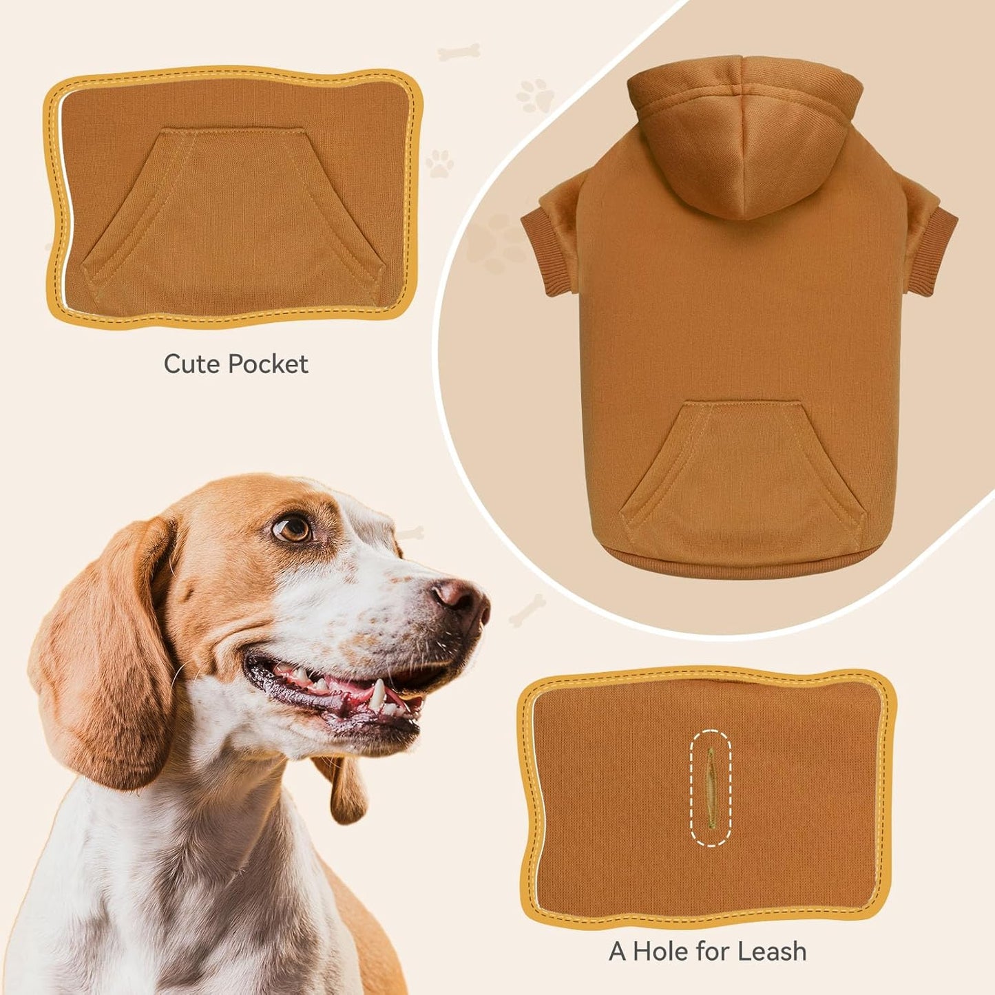 Dog Hoodie Dog Sweaters for Large Dogs Solid Soft Brushed Fleece Clothes Hoodie Sweatshirt with Pocket(Coffee-XXL)