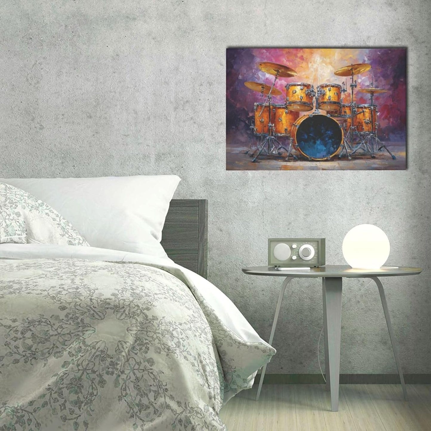 Music Wall Art Graffiti Musical Instruments Canvas Wall Decor Drum Pictures Painting Print Artwork Framed Decorations Gifts for Drummers Music Lover Studio Bar Musician Home Bedroom Living Room 16"x24"