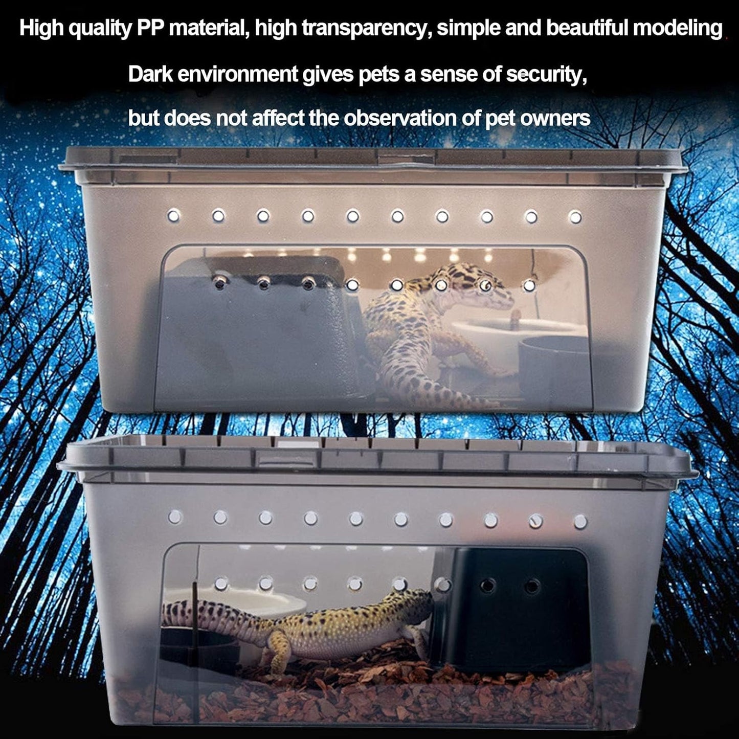 kathson Reptile Snake Feeding Box Portable Transparent Plastic Mini Pet Houses Breeding Hatching Container Lizard Tarantula Habitat for Spider Scorpion Gecko (Black)