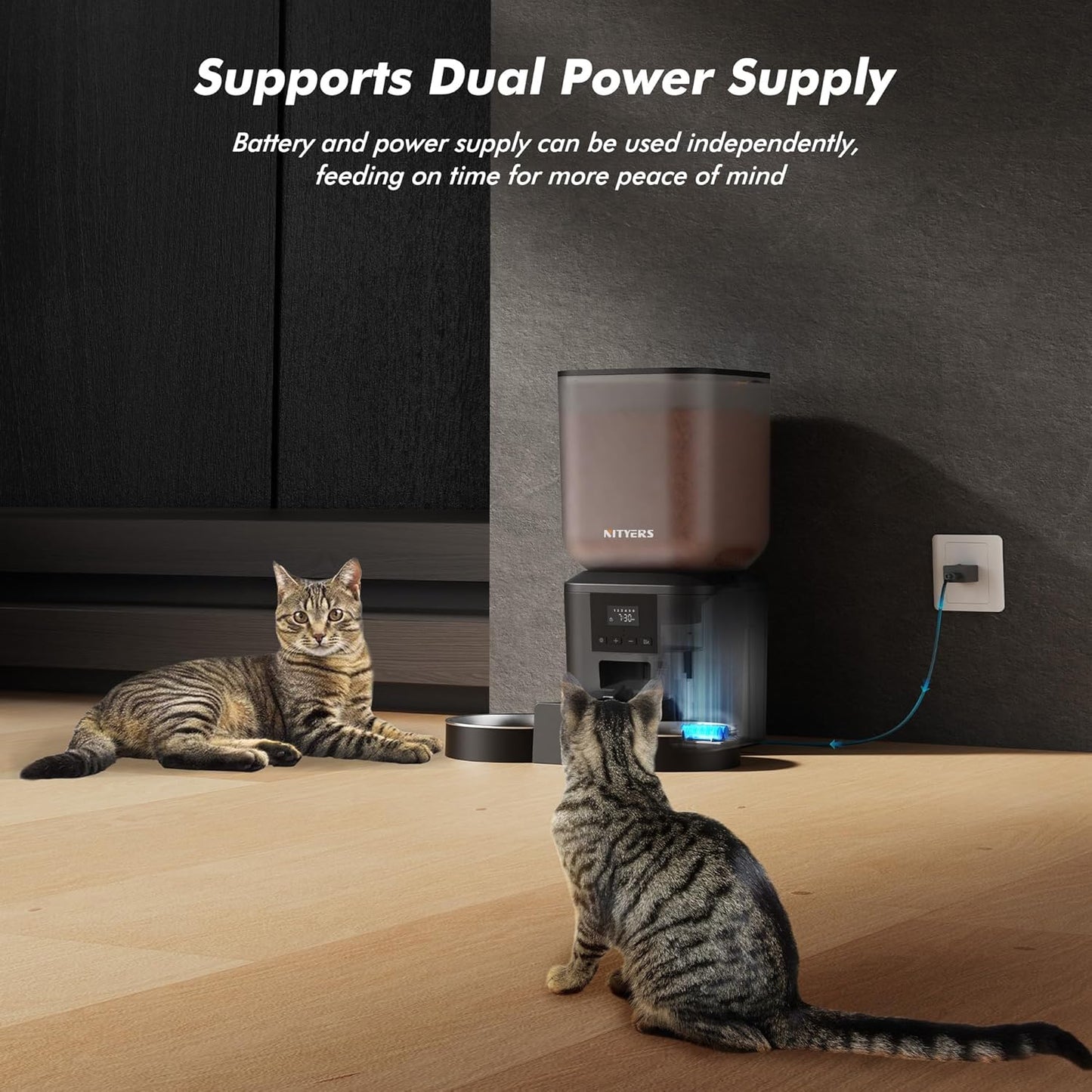 Automatic Cat Feeder for 2 Cats - 8L/34 Cups Large Capacity Auto Cat Food Dispenser with LCD Screen, 2 Food Trays, Timed Feeder, Up to 50 Portions 6 Meals Per Day, Keep Fresh