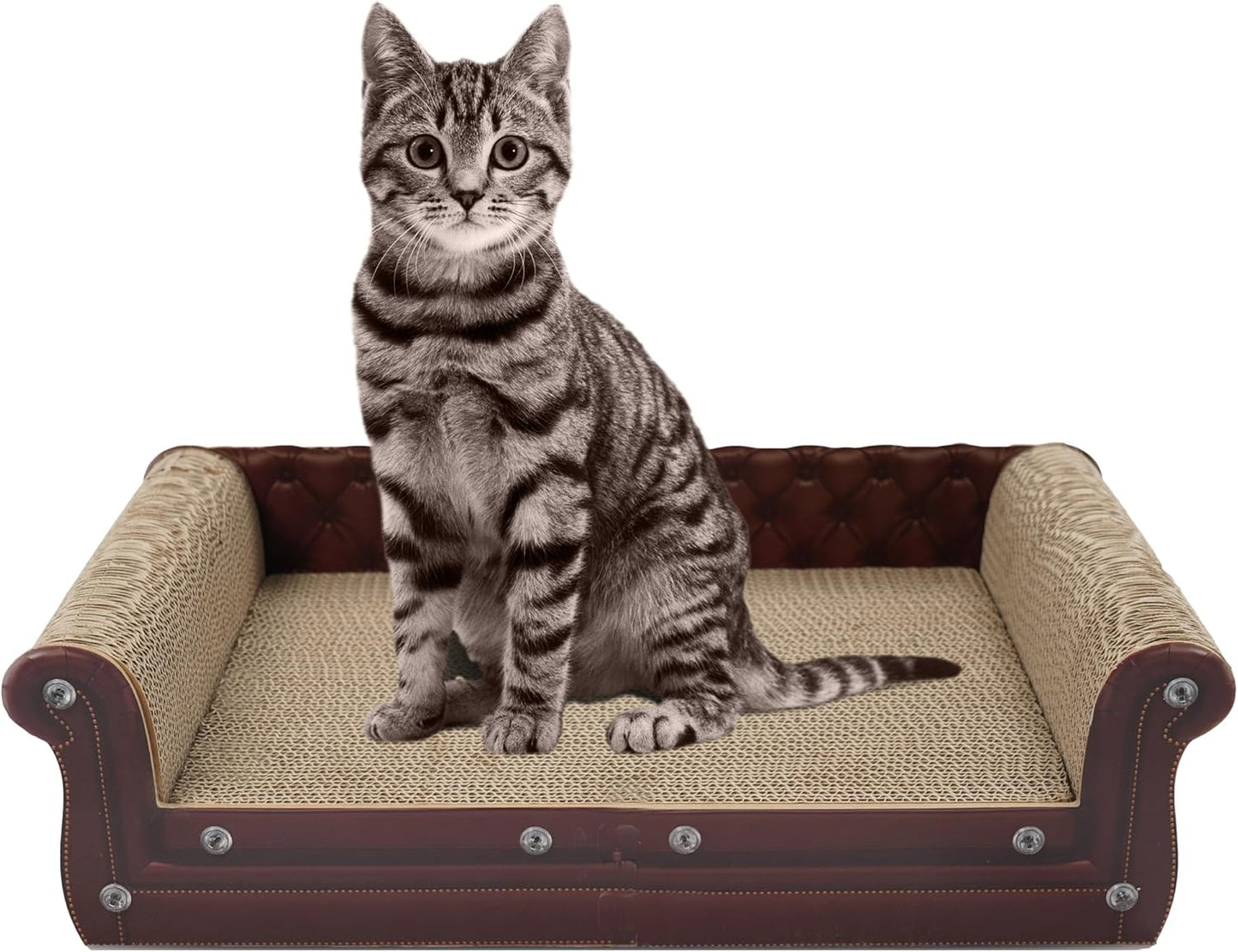 Scratching Sofa, Couch Shaped Thick Scratching Cardboard, Lounge Bed for Indoor Rest&Play, Sofa Scratcher Pad (Brown, 22.4" L X 12.2" W X 6.3" H)