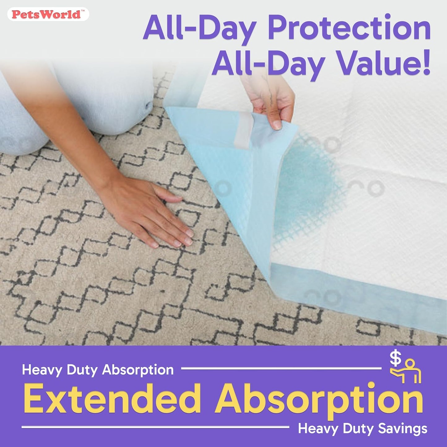 PETSWORLD Enormous Dog Training & Potty Pads, 37x54 inch - Tear Resistant with Strong Leak-Proof Backing, Optional Adhesive Tape, 600 Count