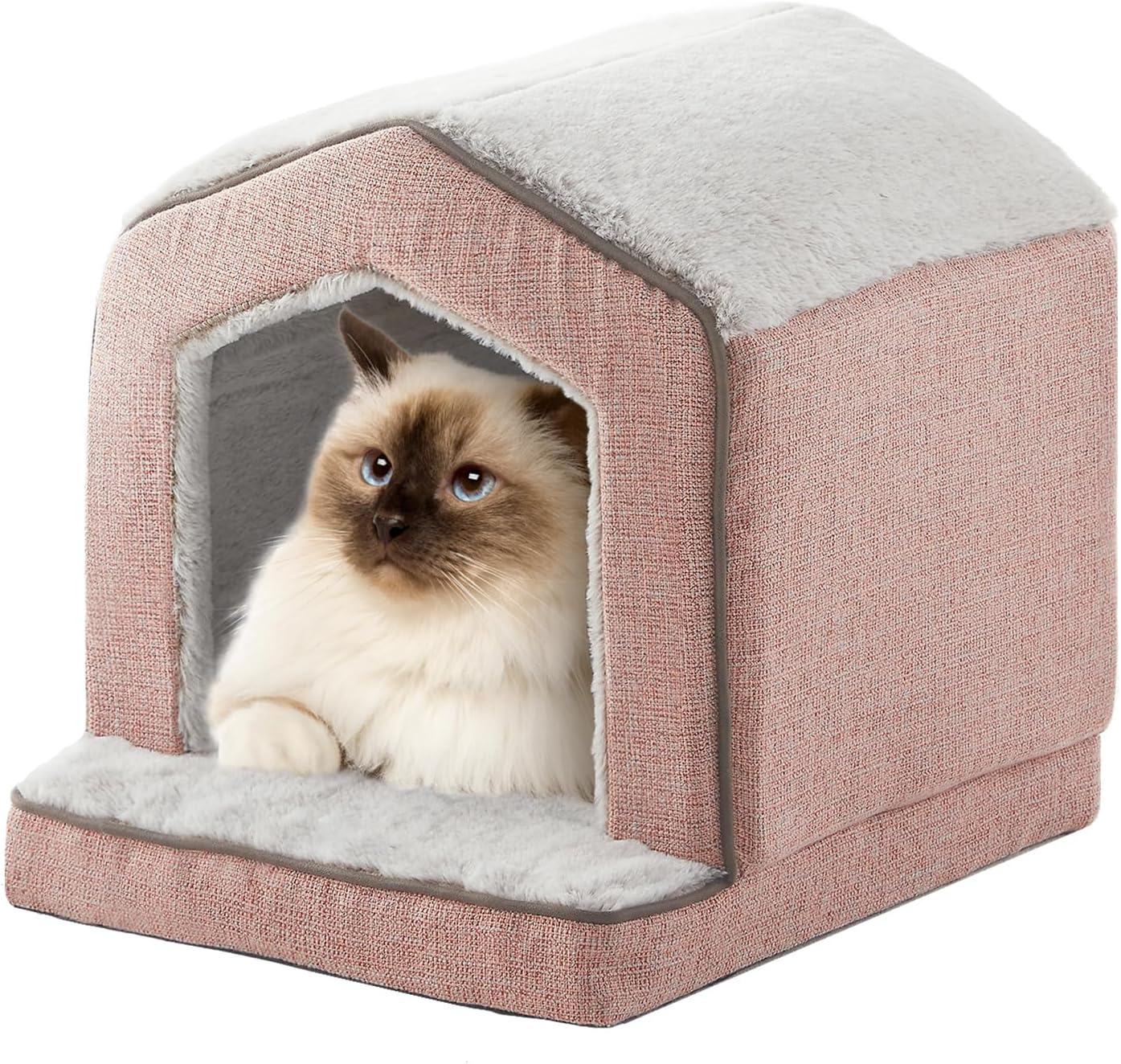 Orthopedic Cat Houses for Indoor Cats,Small Dogs,Super Soft Cat Bed Cave,Condos, Cubes,Cat Hideaway,Covered,Cat Bed for Kitty Small Medium Large Pet (Pink, 18" L x 15" W x 17" Th)