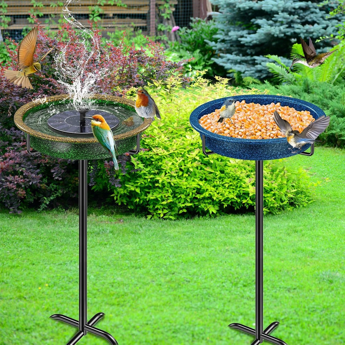 Freestanding Birdbaths Bowl for Outside, Standing Garden Bird Bath Feeder & Bird Bath Bowl, Detachable Decoration Spa Birdfeeder for Outdoor Garden Patio Yard Lawn (Blue)