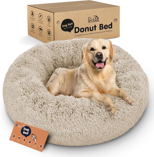 Donut Dog Bed - Premium Comfort for Anxiety Relief - Fluffy & Calming Design with Ultra-Plush Support | Cozy Round Dog Bed with Super Soft Circle Style (Size XL Beige)