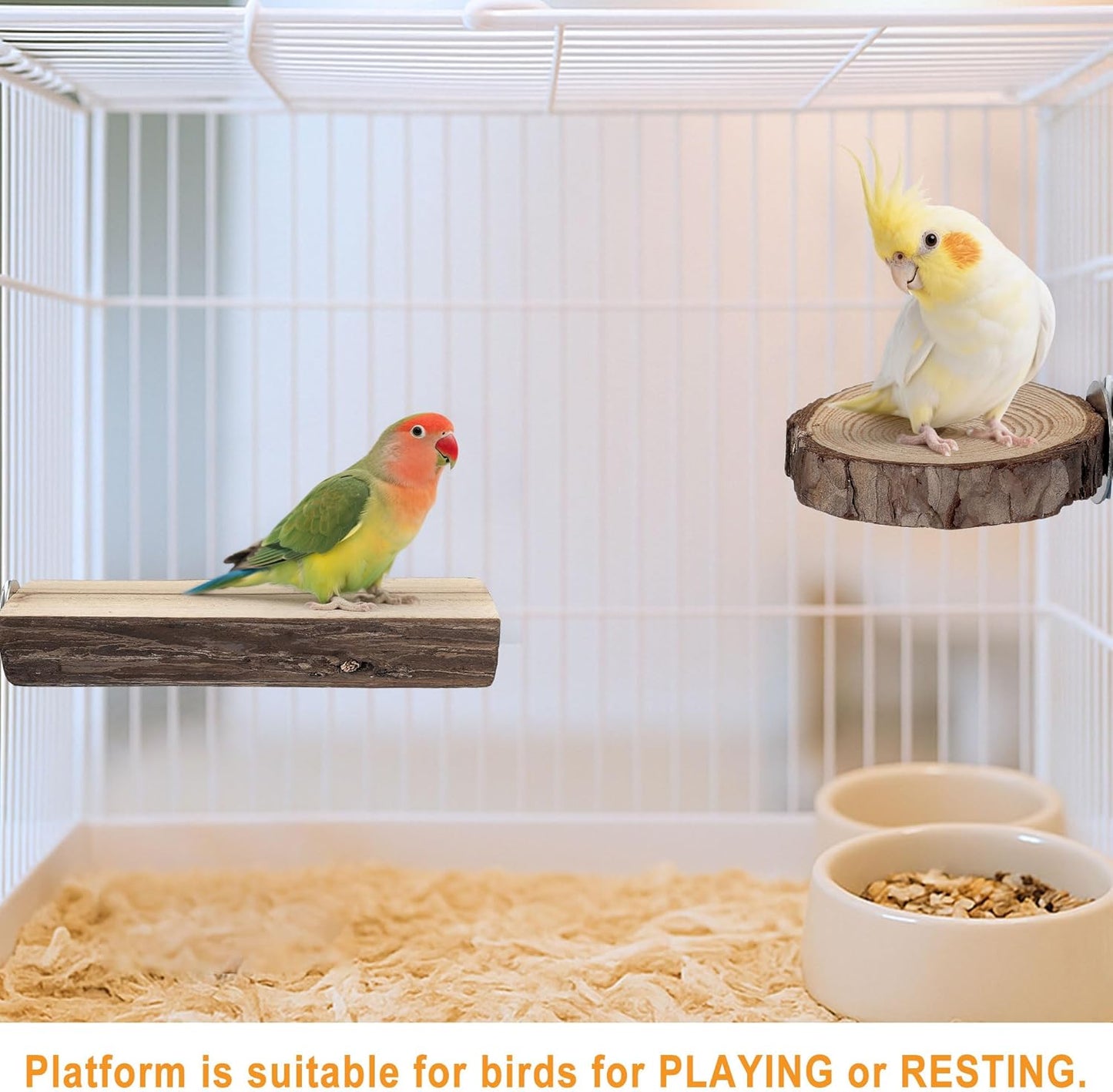 7PCS Bird Perches, Natural Wood Parrot Perch Stand, Bird Perch Chewing Stick Cage Accessories Hanging Multi-Branch Perch Platform Swing Toy for Parakeets, Cockatiels, Small Medium Birds
