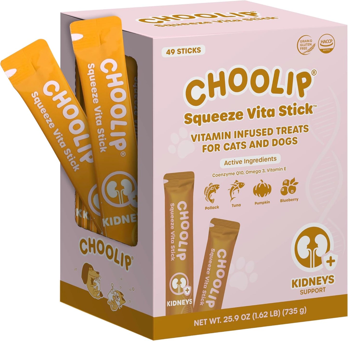 Grab & Go Squeeze Vita Stick Lickable Treats for Dogs & Cats. 49 Kidney Support Sticks with Essential multivitamins. Soft and Tasty Paste for All Life Stages, Supporting Kidney Health