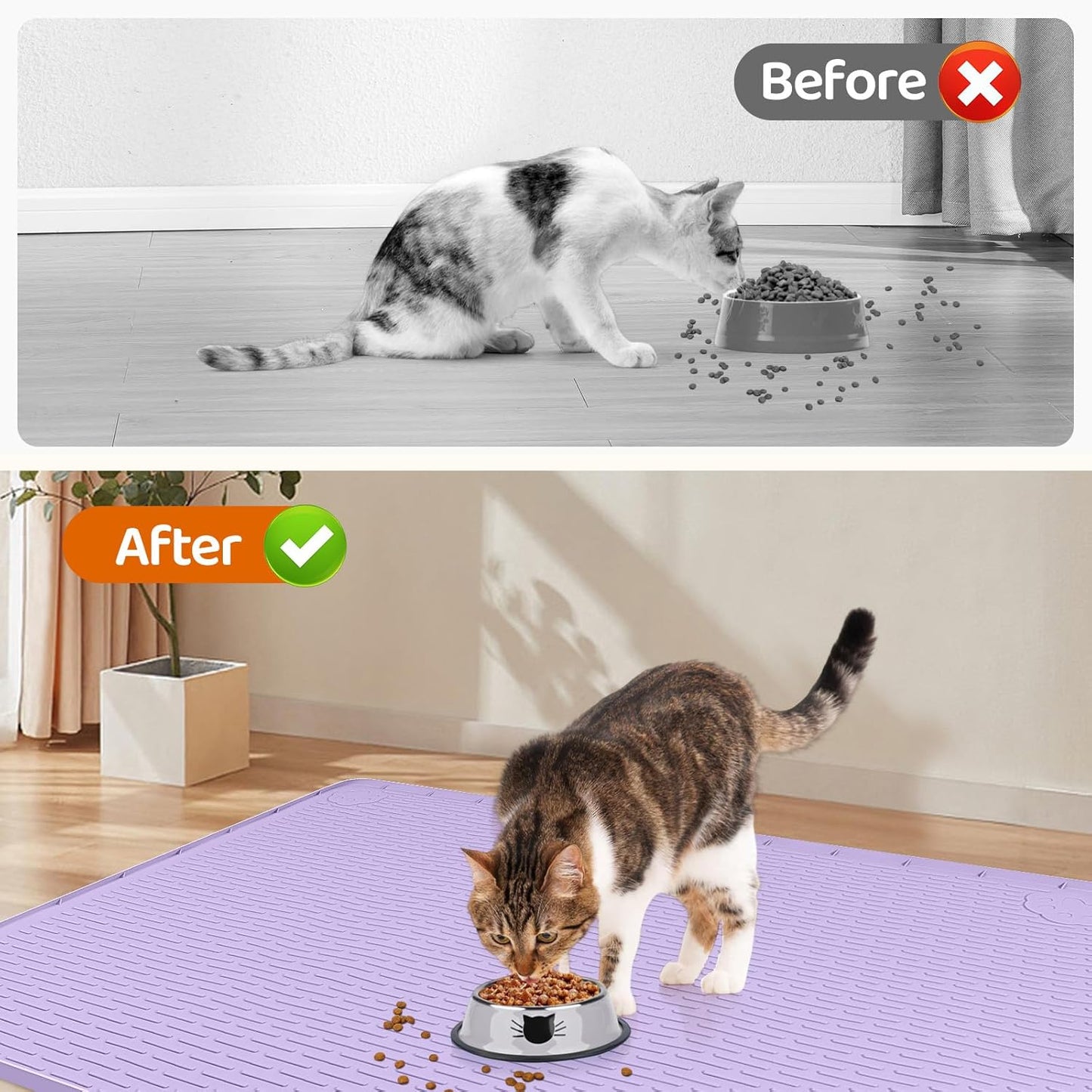 Cat Food Mat, 40" x 28" Extra Large Silicone Pet Feeding Mat with Raised Edge Pet Placemat for Food and Water Bowl Non-Slip, Easy to Clean, Floor Protection (Purple)