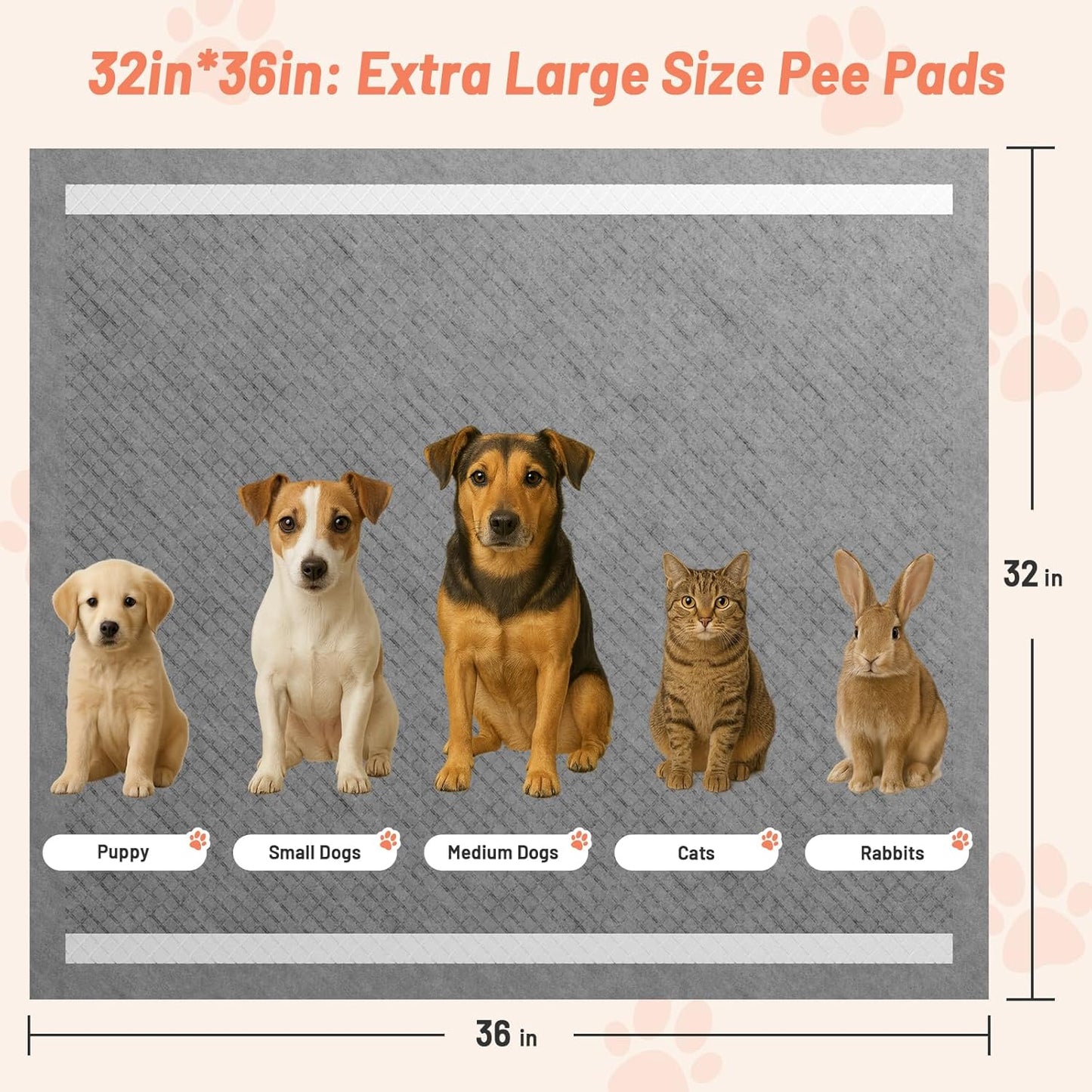 40PCS Charcoal Pee Pads for Dogs 32"x36", Extra Large Odor-Control Carbon Puppy Pads, Ultra-Absorbent & Quick Dry, Thicken Potty Training Pads for Doggie Cats Rabbits, Black Pet Piddle Pad