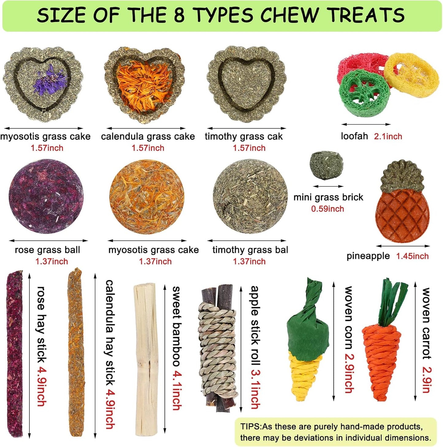 VESPRO Bunny Toys, 21PCS Rabbit Chew Toys for Teeth, Guinea Pig Natural Treats, Timothy Hay Sticks for Chinchillas Hamsters Rats, Small Animals Teeth Grinding