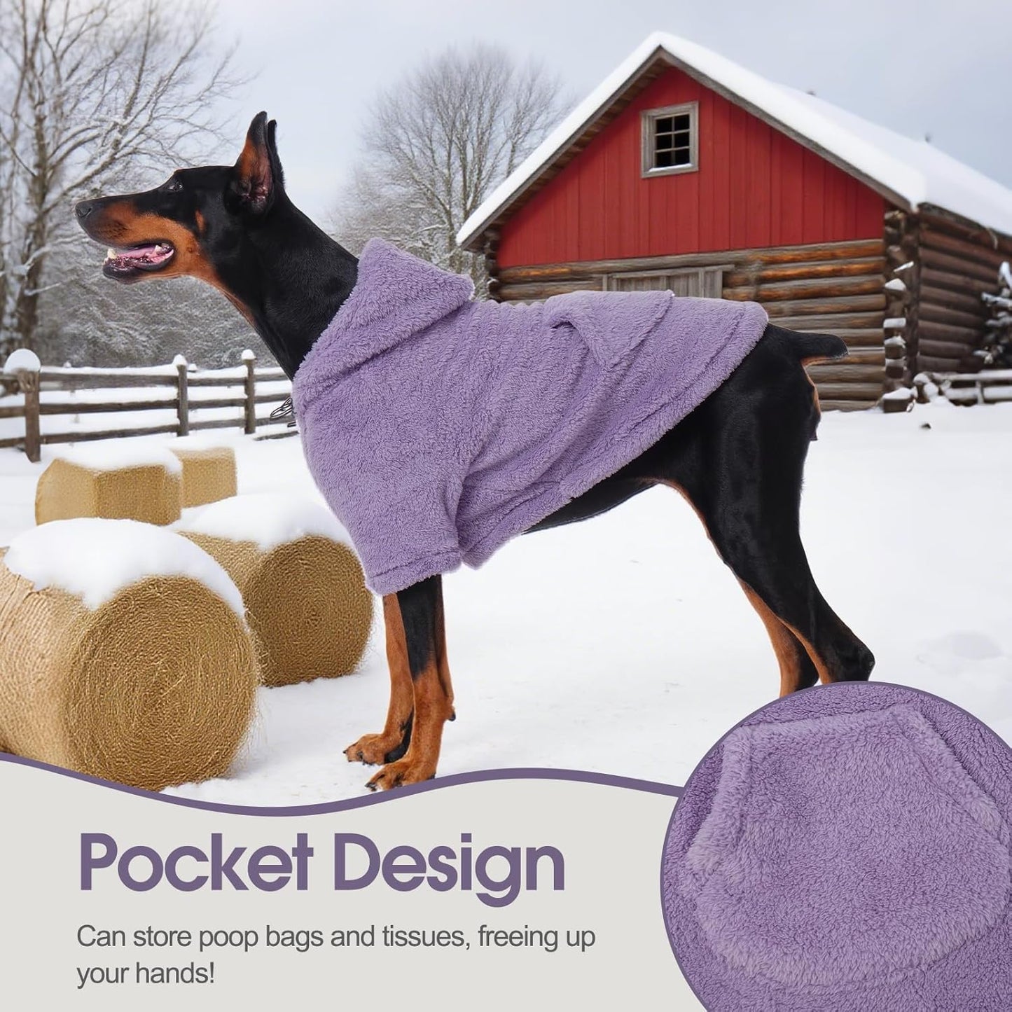 IDOMIK Fuzzy Dog Sweater with Adjustable Hood, Warm Fleece Dog Sweater Hoodie with Harness Hole & Pocket, Pullover Sweaters for Large Dogs, Fuzzy Hooded Sweatshirt for Fall Winter Christmas,Purple,2XL