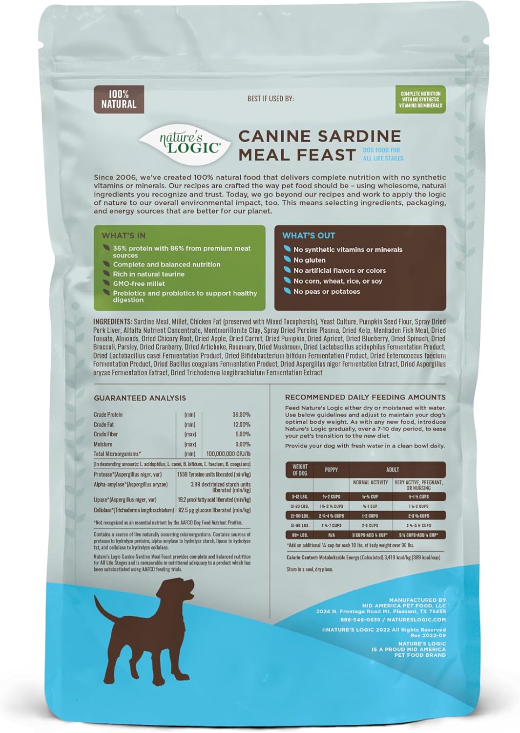 Nature's Logic Dry Dog Food - 100% Natural - No Synthetics - For All Ages, Sizes, Breeds - Free From Common Allergens, High Protein - Sardine Meal Feast, 4.4lbs