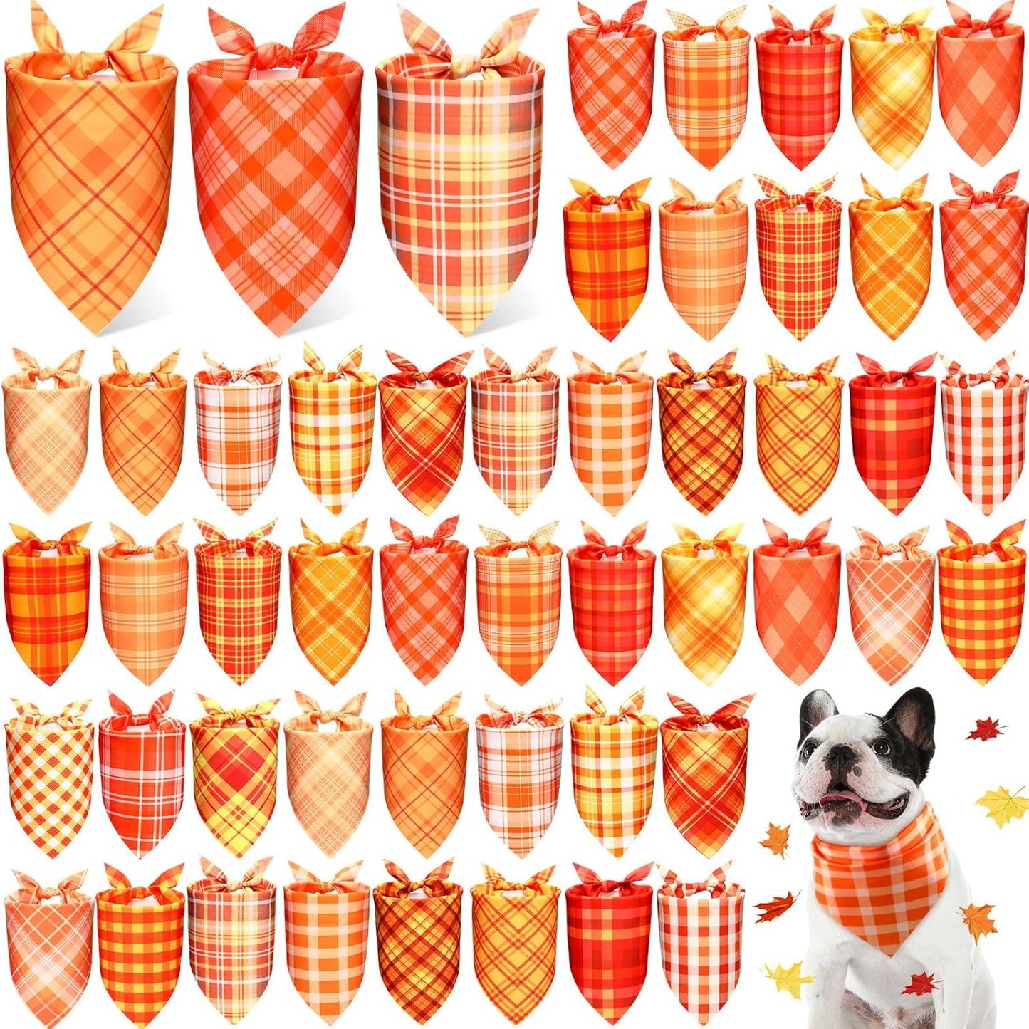 Abbylike 50 Pcs Fall Plaid Dog Bandanas Bulk Thanksgiving Bandanas for Dogs Triangle Kerchief Bibs Scarf for Pets Autumn Costume Photo Props Accessories Pet Shops, 25 Styles (31.5 x 21.7 x 21.7)