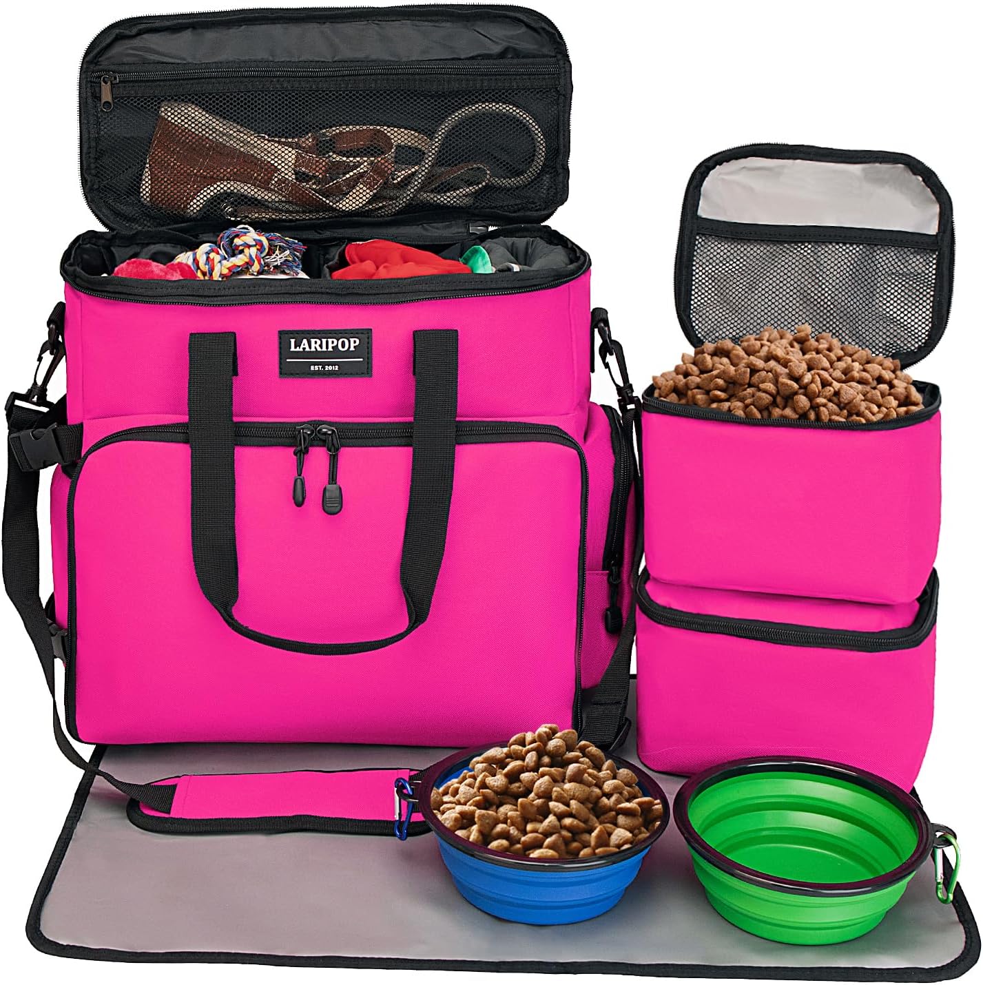 Dog Travel Bag,Weekend Pet Travel Bag Set for Dog and Cat,Airline Approved Tote Multi-Function Dog Bags for Traveling,Include 2 Collapsible Bowls,2 Food Storage Containers,1 Feeding Mat,Red