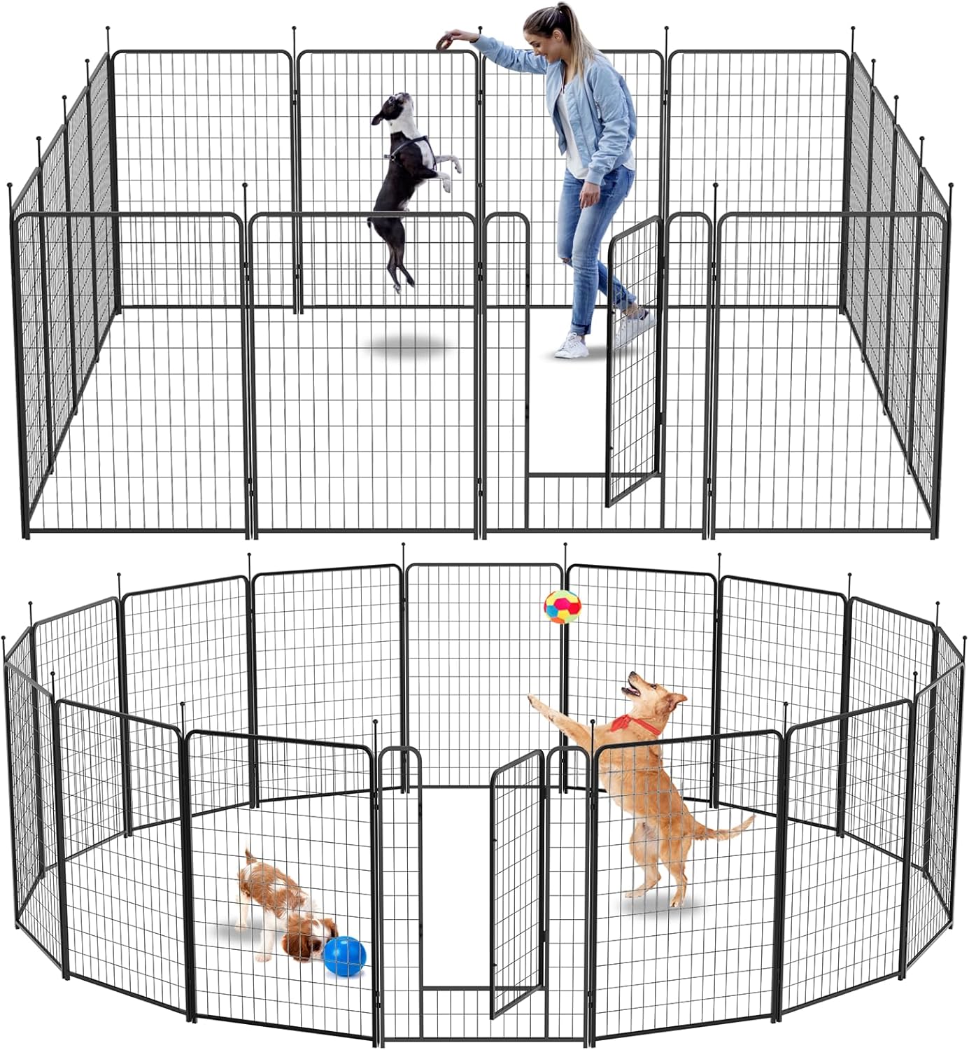 Dog Playpen Outdoor 16 Panels Heavy Duty Dog Pen 26" W×50" H Anti-Rust Exercise Fence with Doors for Large/Medium Pet Play for RV Camping Yard