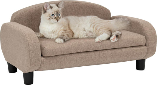 Paws & Purrs Cat Sofa Bed, Pet Couch for Indoor Cats Elevated Cat Beds with Removable Washable Mattress Cover for Kitten, Puppy or Small Animal- 31.5" Wide, Sand