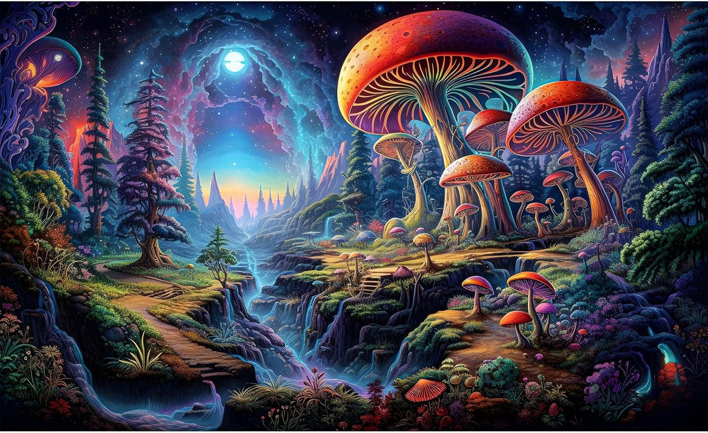 Forest Aquarium Background Fantastic Cartoon Forest Landscape with Mushrooms and Flowers Terrarium Background Fantasy Pine Tree Mysterious Mushroom Theme Fish Tank Backdrop Poster Decor 24x12in