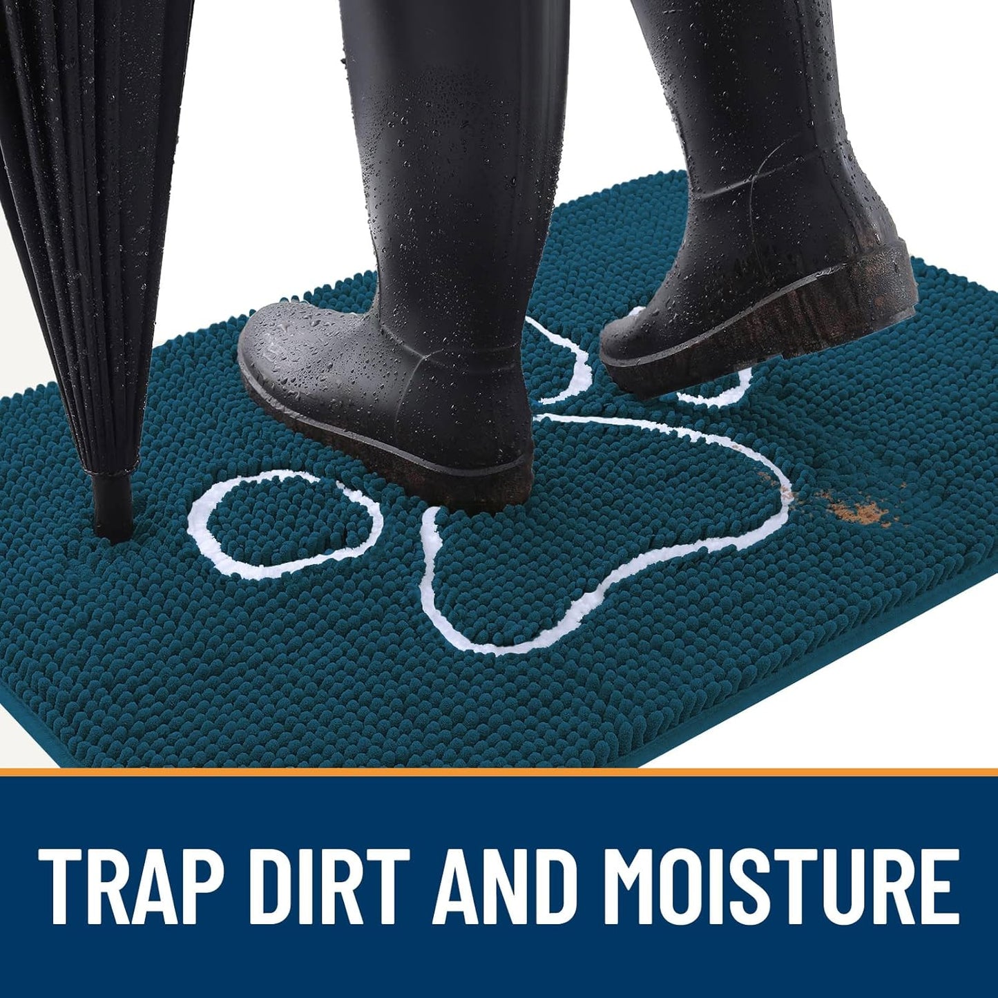 OLANLY Door Mat for Muddy Dog Paws 30x20, Absorbent Chenille Mud Doormat with Paw Print Design, Non-Slip Washable Doormat for Indoor Entryway, Quick-Dry Pet Bed Mats for Dirty Dogs, Atlantic Blue