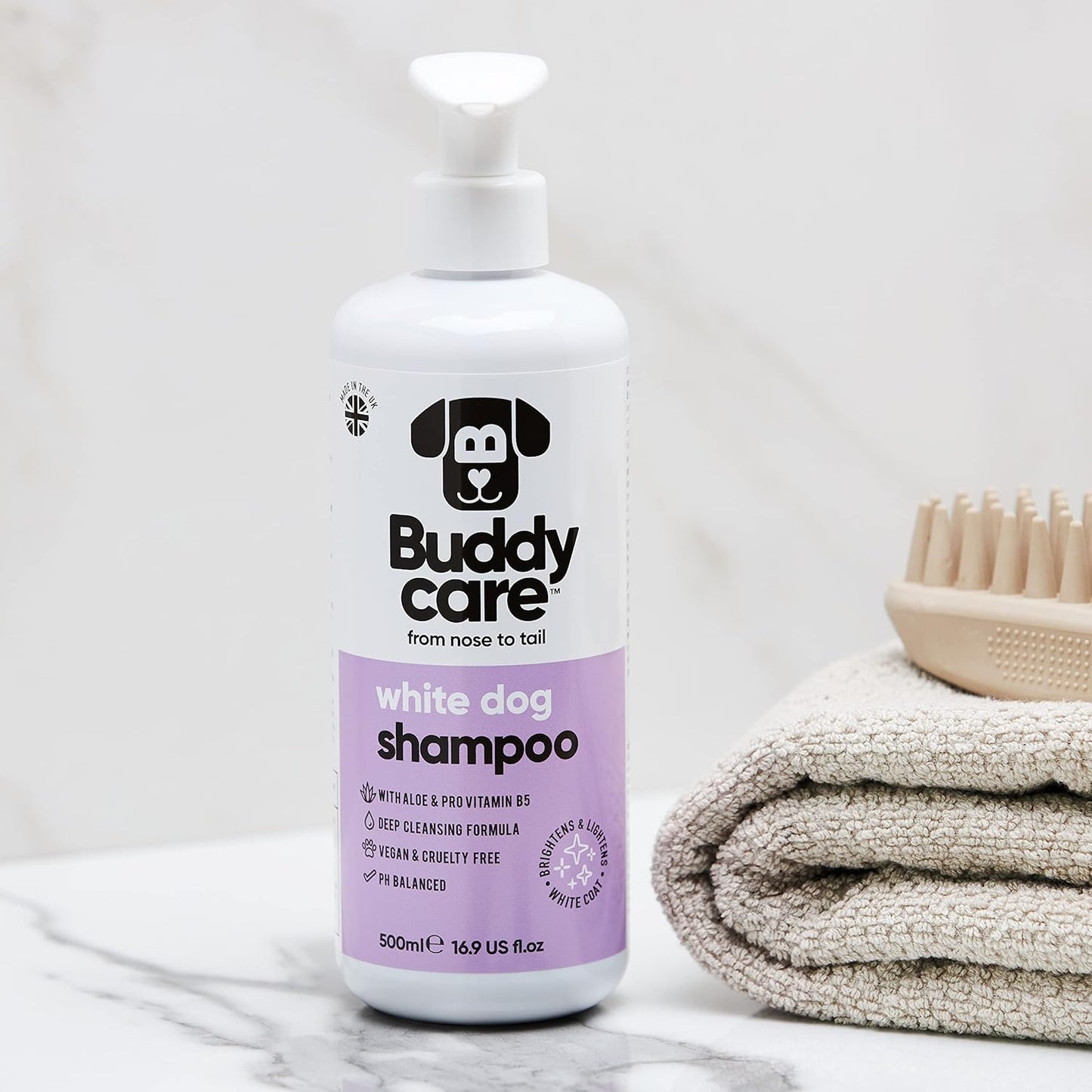 White Dog Shampoo by Buddycare | Brightening and Whitening Shampoo for Dogs | Deep Cleansing, Fresh Scented | with Aloe Vera and Pro Vitamin B5 (50.72oz)