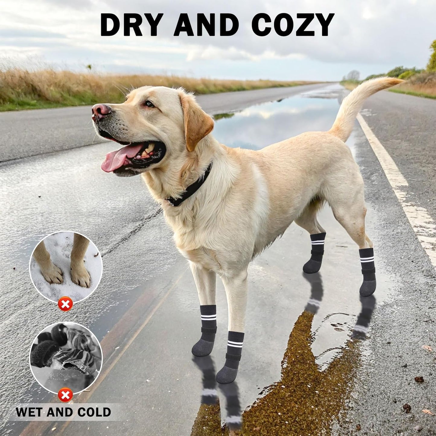 SCENEREAL Anti Slip Dog Boots & Paw Protectors for Hardwood Floor, Extended Dog Socks to Prevent Licking Paws, Waterproof Pet Snow Rain Shoe for Winter Large Senior Dogs, Black L