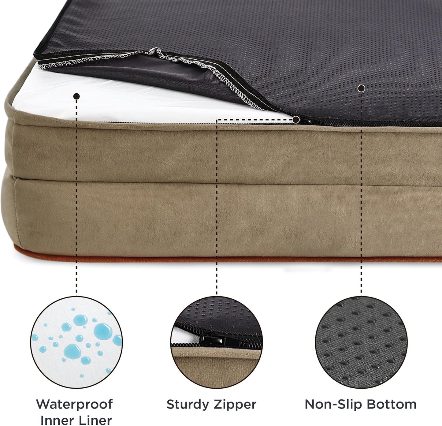 Bedsure Orthopedic Dog Beds for Small Dogs - Washable Small Dog Cat Bed Waterproof, Comfort Pet Couch Sofa with Washable Removable Cover, Pets Bed with Nonskid Bottom, Hazel, 24"