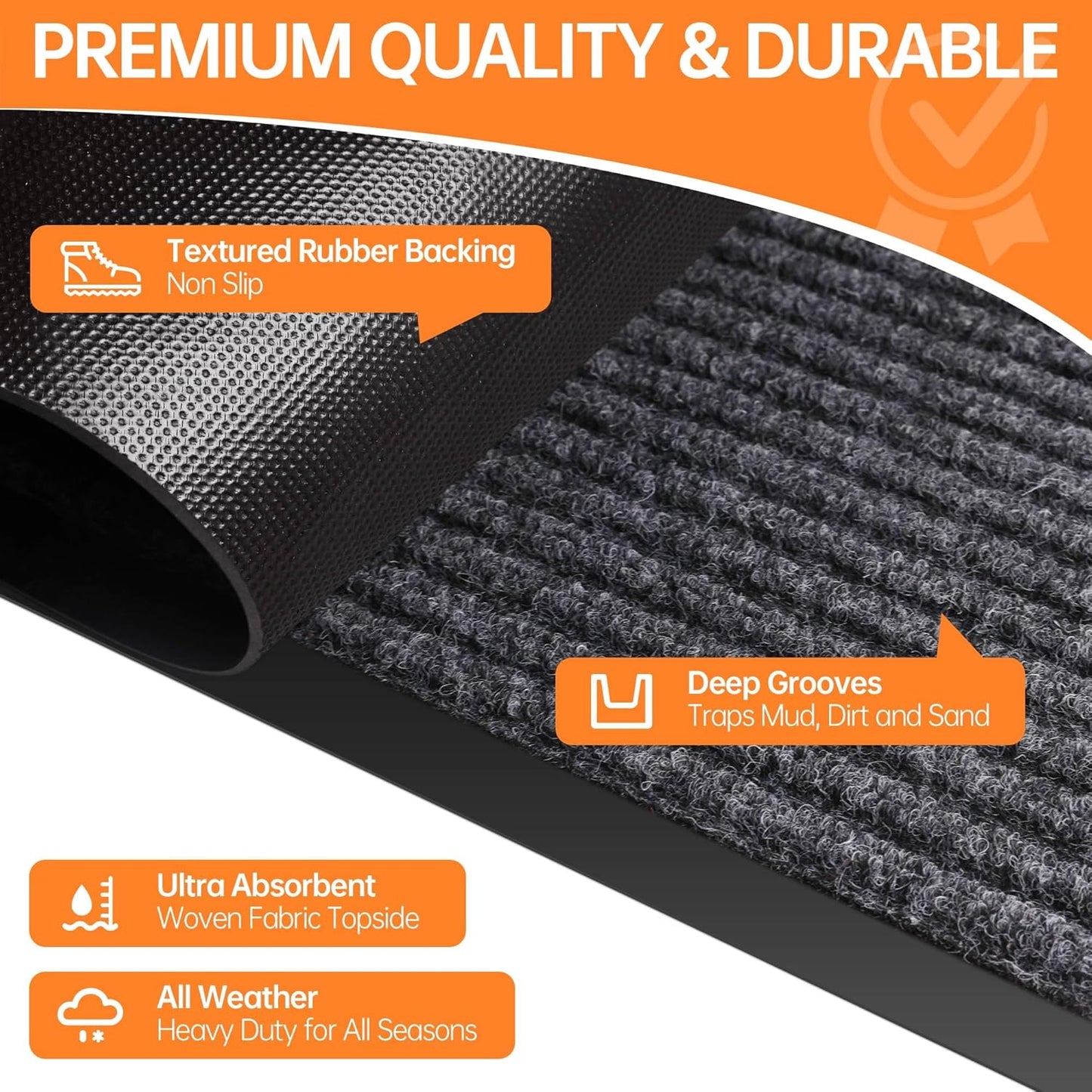 Indoor Outdoor Door Mat, 6’ x 2' Doormat for Entryway, Rubber Backing Non Slip Front Door Mat Outside Entrance, Super Absorbent Commercial Floor Mat for Home Office