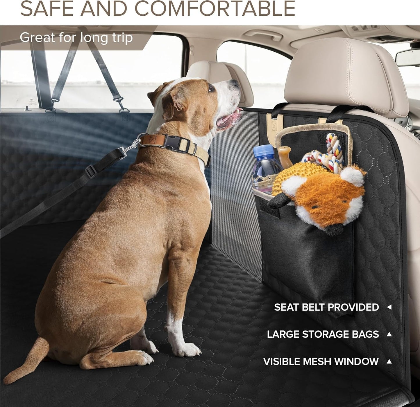 SHARLOVY Back Seat Extender for Dogs, Heavy Duty Dog Car Seat Cover for Back Seat and Aggressive Chewer, Large Hard Bottom Seat Cover for Dogs, Dog Hammock for Car, Travel Pet Bed for Car, SUV, Truck