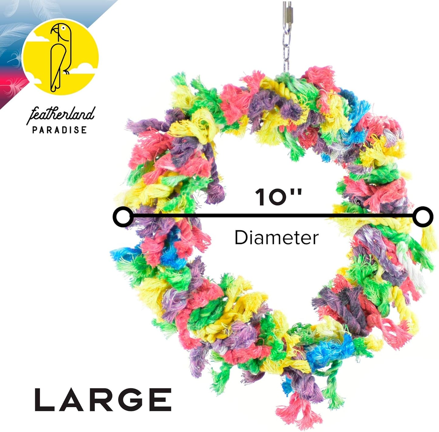 Featherland Paradise Cotton Snuggle Ring Bird Toy, Bird Perch, Large Bird Toys, for Parrots, Cockatoos, Macaws, Large Birds