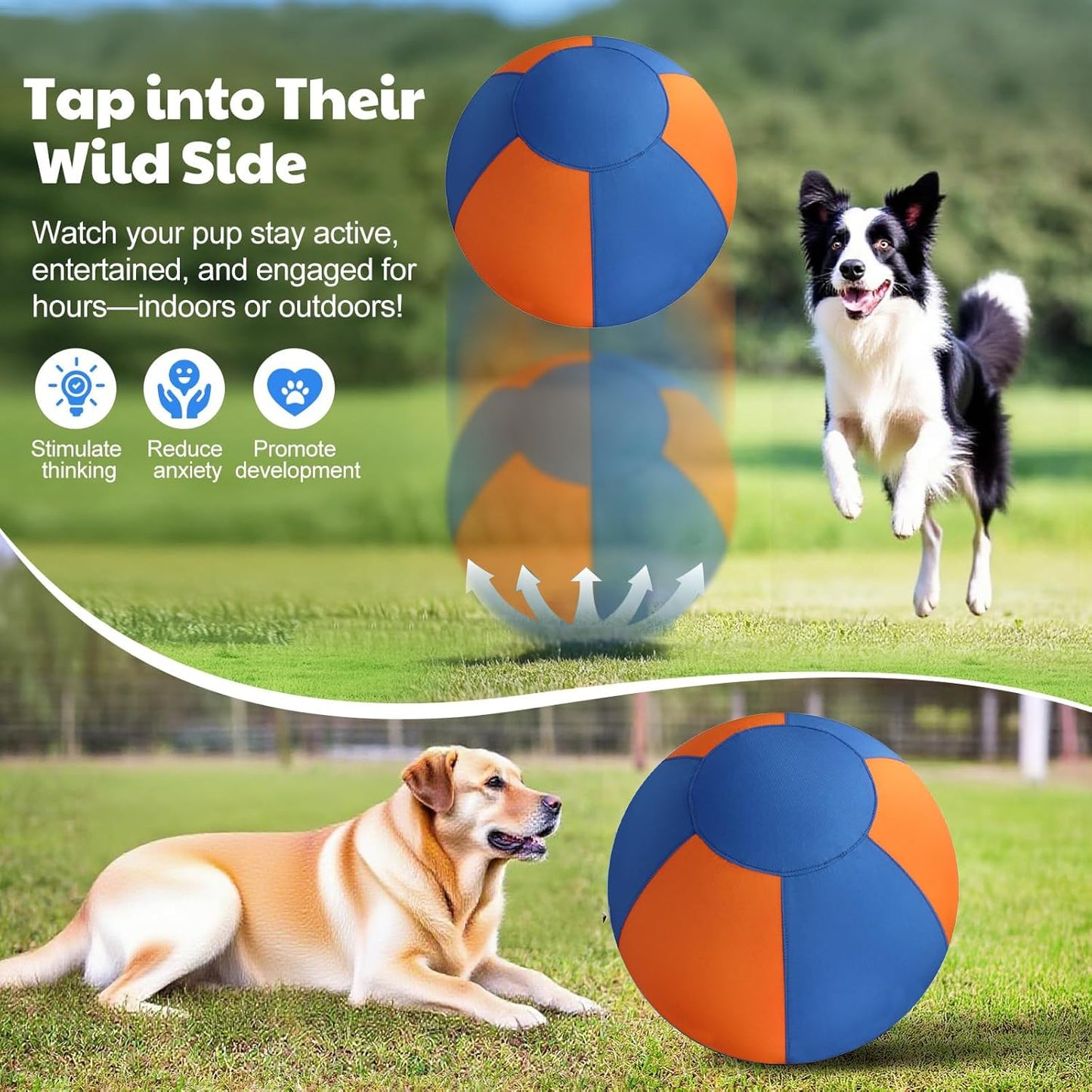 Herding Ball for Dogs 18" - Durable Waterproof Dog Toy, Dual-Layer Large Interactive Pet Play Ball for Australian Shepherds, Cattle Dogs, Collies, and All Herding Breeds (Orange+Blue)