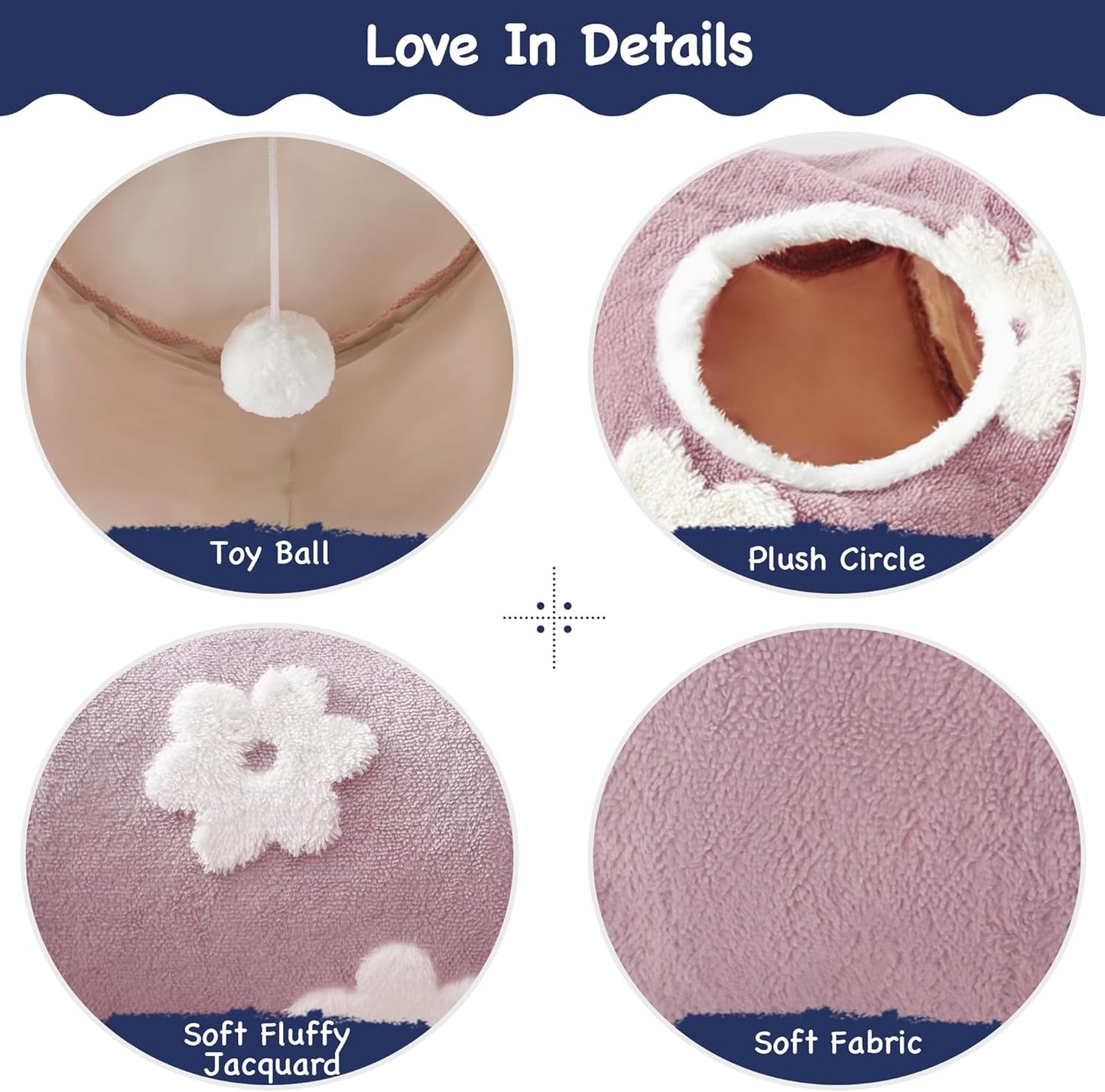 Tempcore Flannel Pet Cat Tunnel Tube Cat Toys 3 Way Collapsible, Cat Tunnels for Indoor Cats, Kitty Tunnel Bored Pet Toys Peek Hole Toy Ball Puppy, Kitty, Kitten, Rabbit Daisy Burlwood