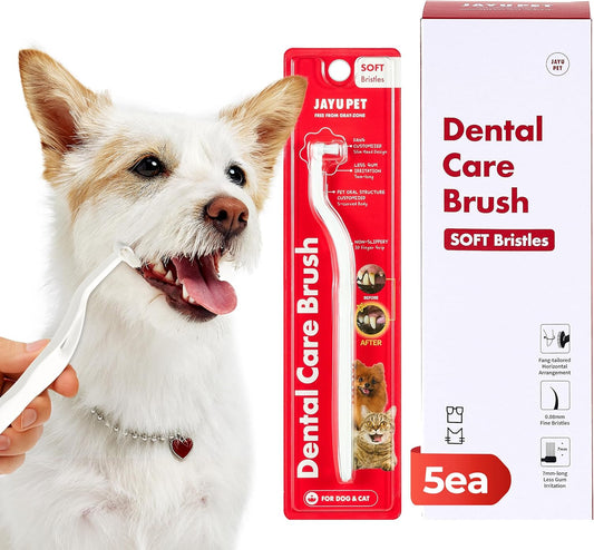 JAYU PET Dental Care Brush (Soft Bristles) 5ea - Dog Toothbrush, Cat Toothbrush, Dental Care for Kitten and Small Dogs, Removing Old Plaque and Tartar, Cat Teeth Brushing & Easy Cleaning