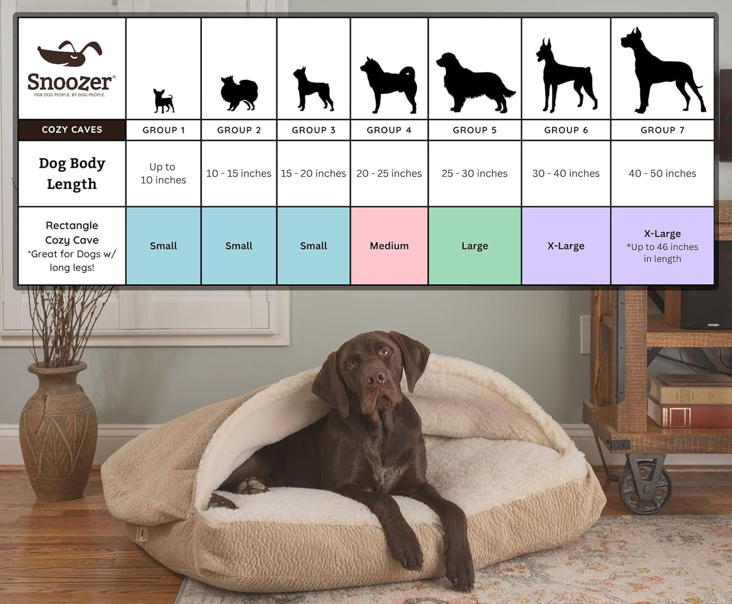 Snoozer Luxury Rectangle Cozy Cave Dog Bed - Indoor Dog Bed with Cover Cave, Covered Calming Burrow for Medium & Large Sized Pets with Blanket Attached, Enclosed, Washable - Large, Anthracite