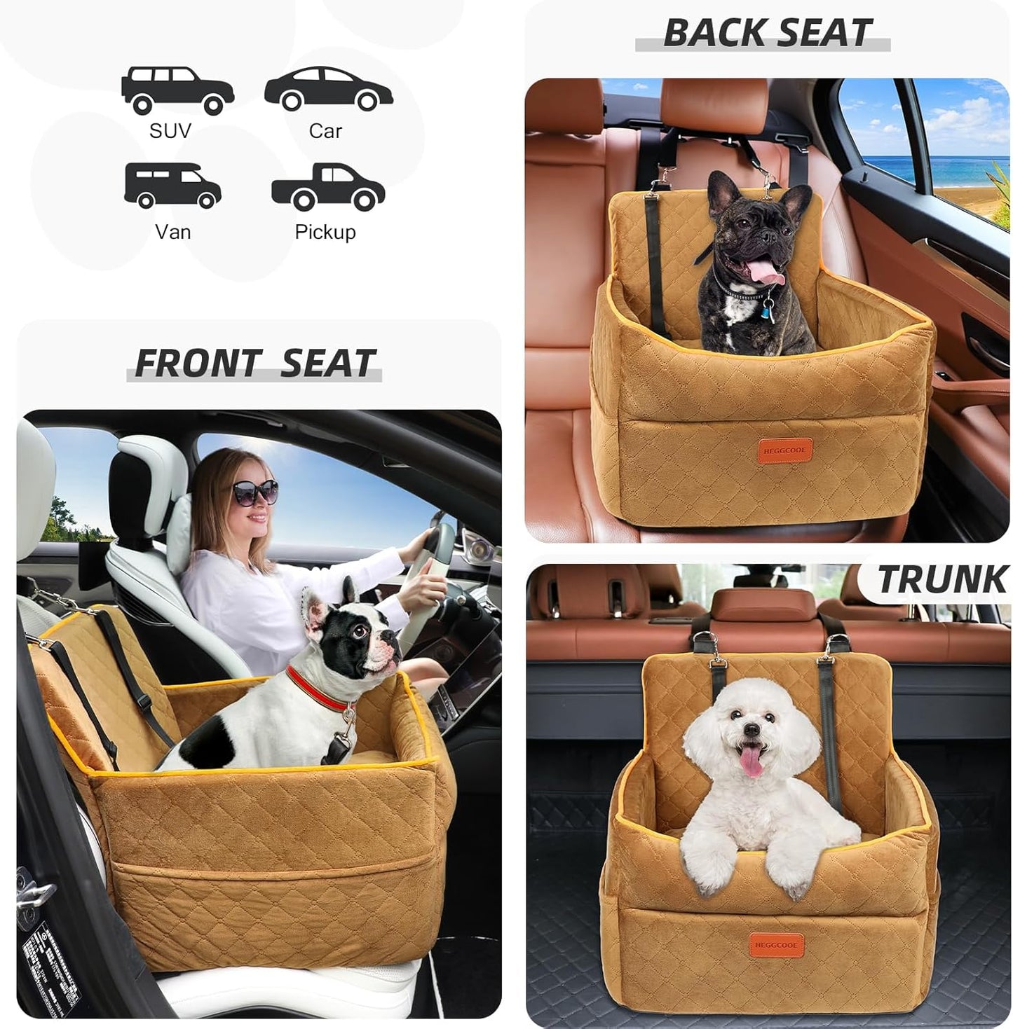 Dog Car Seat for Small Medium Dogs, Memory Foam Dog Booster Seats with Thick Cushion for Dogs Under 35lbs, Detachable Washable Pet Car Seat Travel Bed with Storage Pockets,2 Safety Belt