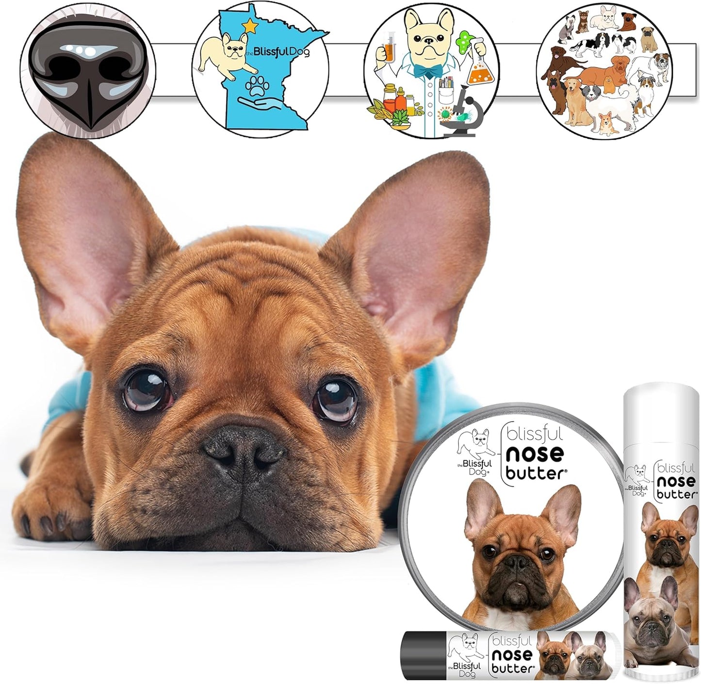 The Blissful Dog Black Masked Fawn French Bulldog Unscented Nose Butter, 16oz