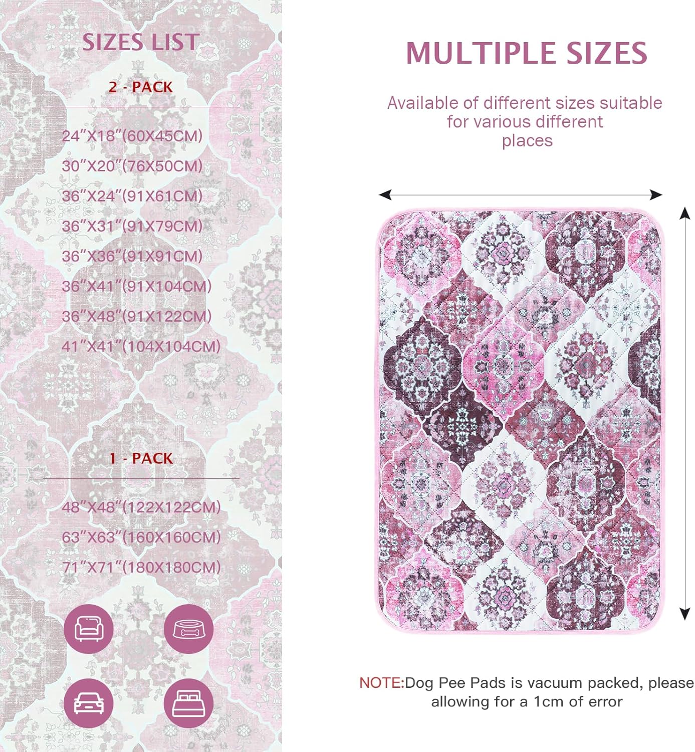 IEUUMLER Washable Pee Pads for Dogs, 2 Pack Reusable Pee Pads for Dogs Non-Slip Grip, Super Absorbent Waterproof Puppy Pads for Potty Training, Playpen, Crate, Whelping Box EU011 Pink, 36x41