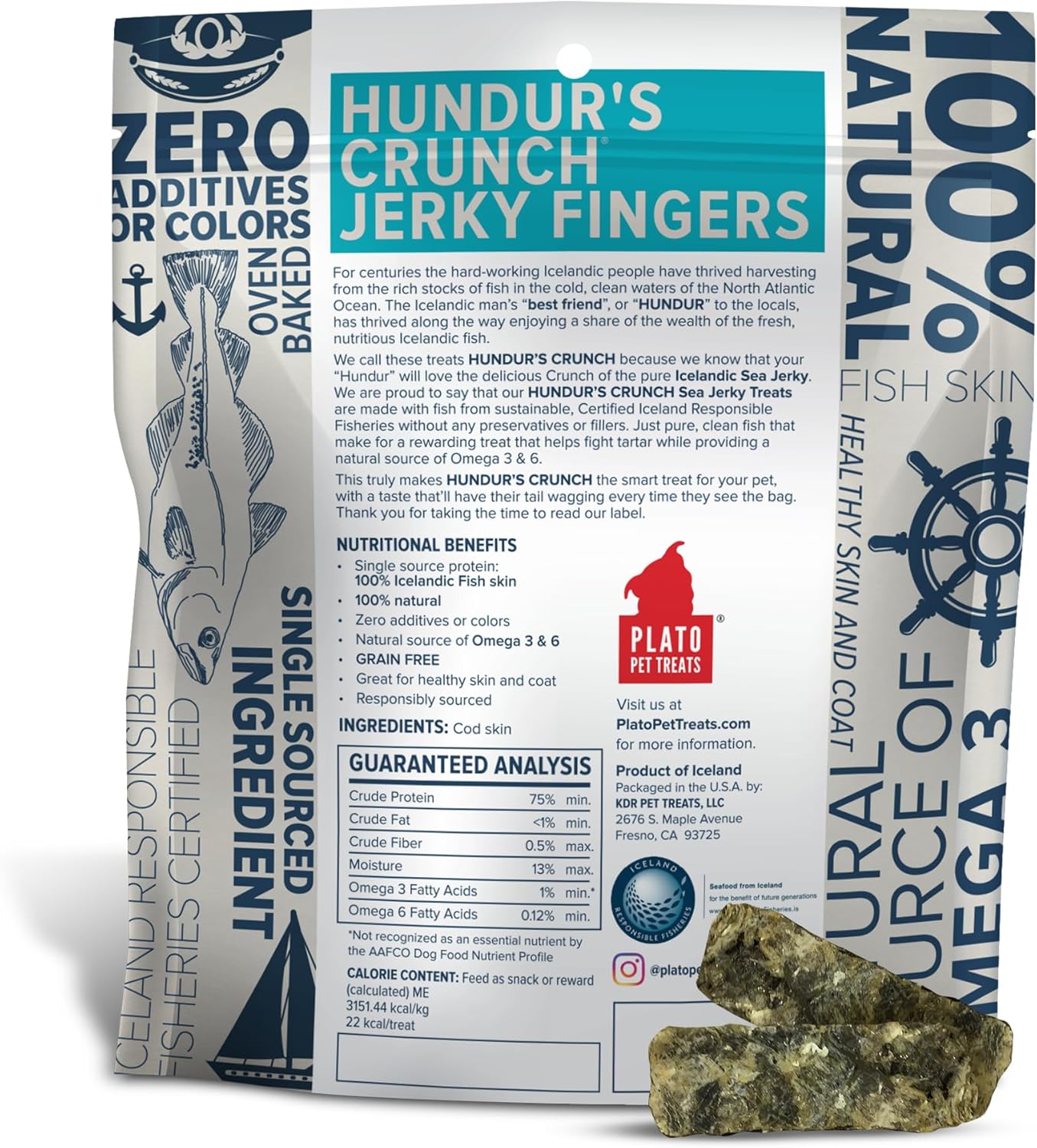 PLATO Hundur's Crunch Jerky Fingers 3.5oz, Natural