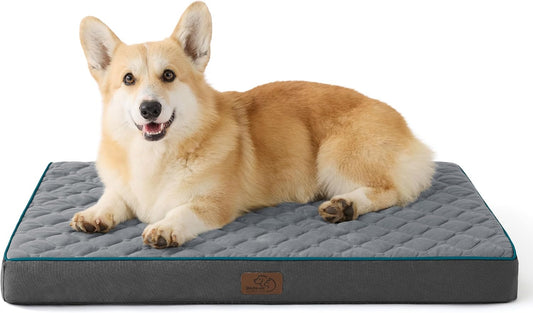 Bedsure Orthopedic Dog Bed for Medium Dogs - Flat Memory Foam Pet Mattress with Removable Washable Cover and Egg Crate Foam, Suitable for Pet Up to 35 lbs, 30x20x3 Inches, Grey
