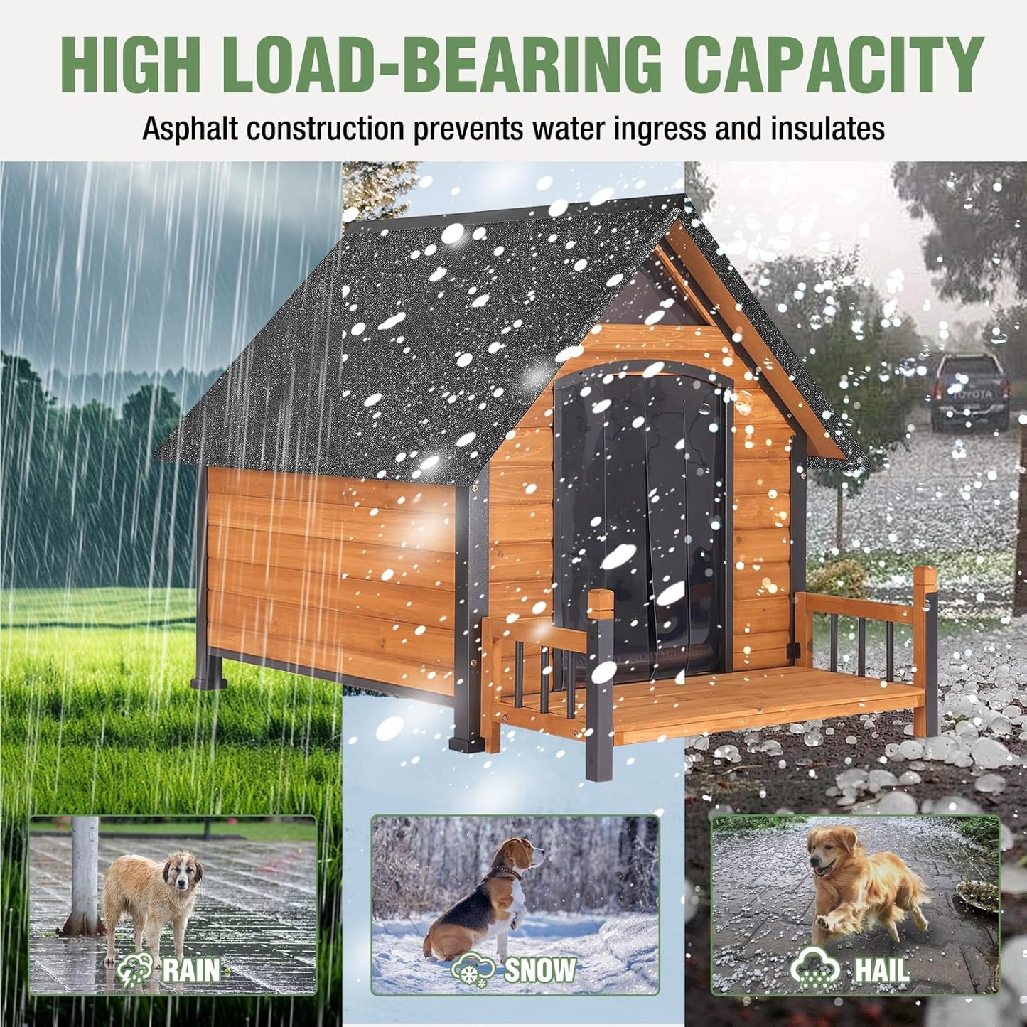 Large Dog House Outdoor Insulated Weatherproof Dog Kennel with Insulated Liner, Dog Shelter for Large Breed with Anti-Chewing Iron Fram and Porch (Brown, 50.9" D x 37.4" W x 37.2" H)