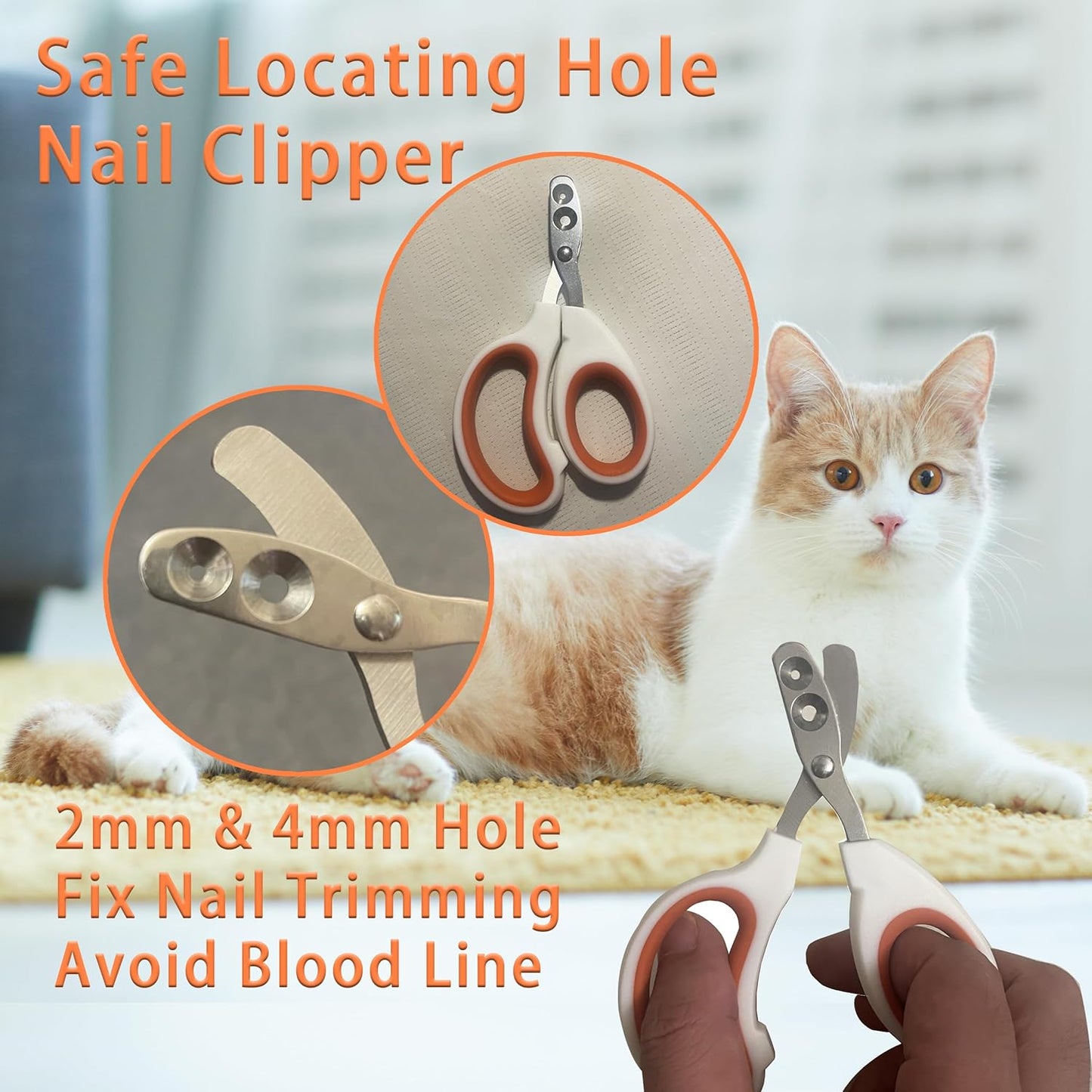 Cat Grooming Brush Kit 6 Tools - Deshedding & Dematting for Long/Short Hair, Self-Cleaning Slicker Brush with 6-in-1 Flea Comb for Cats & Kittens (Orange)