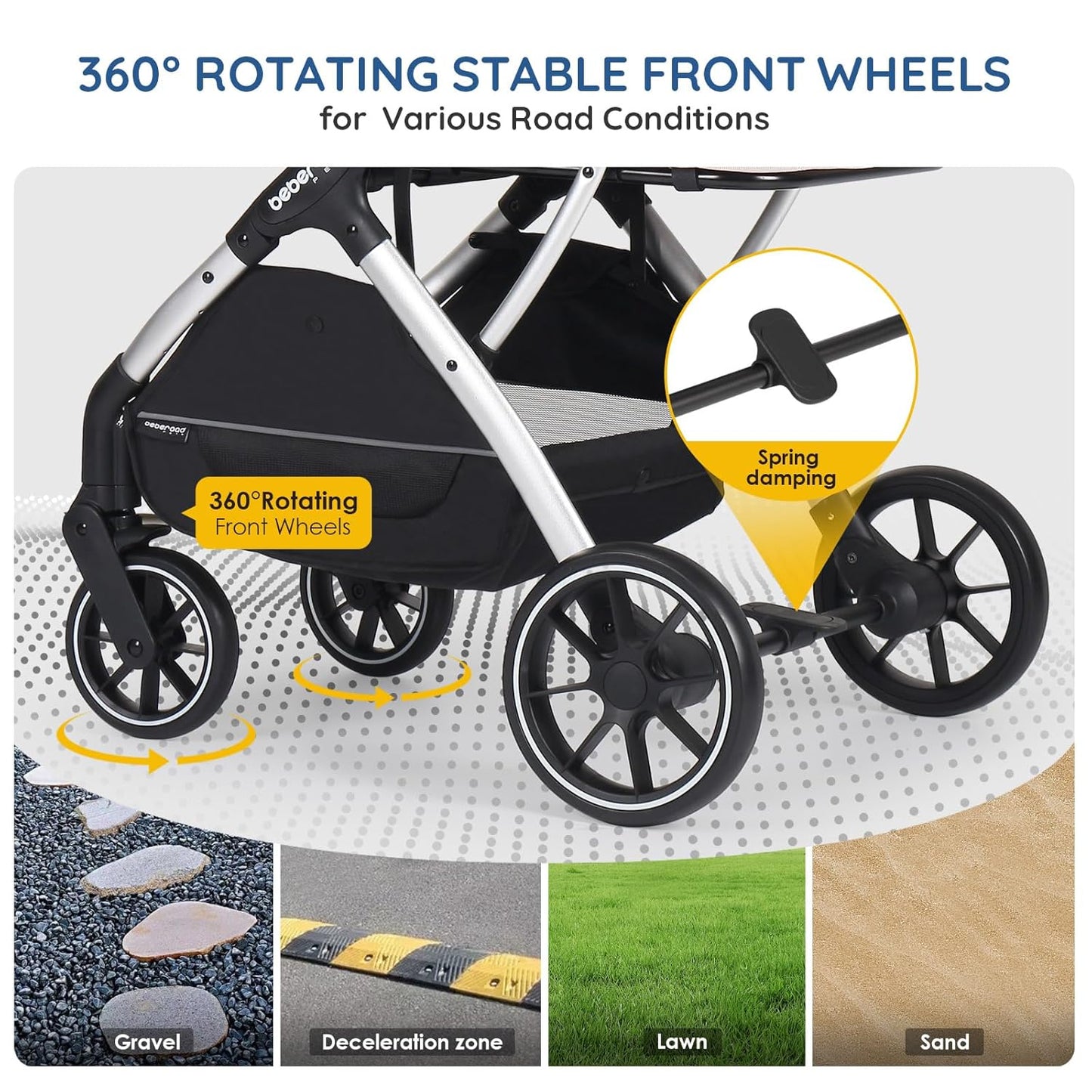 T5 Luxury Pet Stroller for Medium Dog Under 60lbs or 2 Small Dogs & Cats with 180 ̊Canopy, Sun Shades, Auto-Folding Stroller for Multiple Pets（Beige）