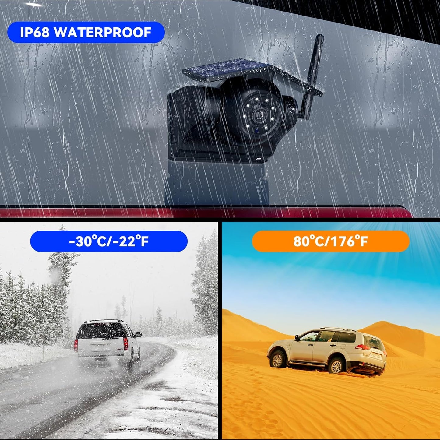 Magnetic Solar Wireless Backup Camera, 10000mAh Rechargeable Battery Powered Reversing Camera, 1-Min Easy Installation, App Control WiFi Backup Camera, for Trailer, RV, Truck, SUV, Van