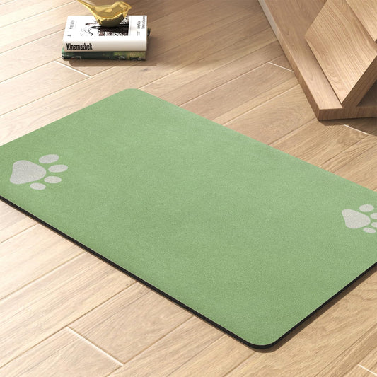 Pet Feeding Mat-Absorbent Dog Mat for Food and Water Bowl-No Stains Quick Dry Dog Water Dispenser Mat（Green,12"x19"