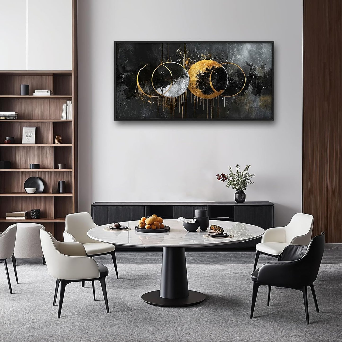 Quorin Abstract Sun Moon Large Wall Art Black and Gold Circle Pictures Sun and Moon Wall Decor Canvas Print Painting Artwork for Bathroom Living Room Bedroom 60L x 30W