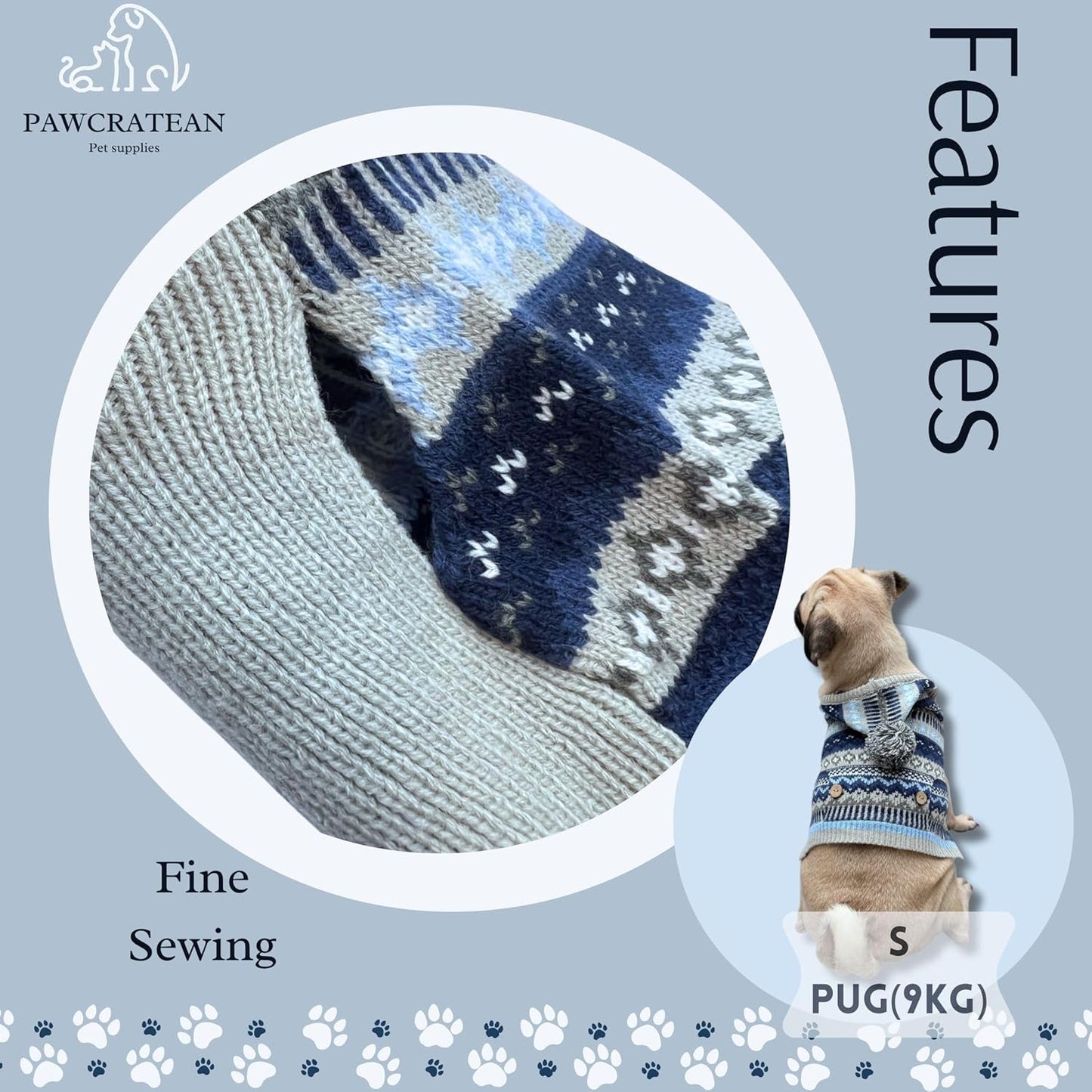 Cute Sweater for Dogs and Cats Soft Flannel Pet Outfit Warm and Cozy Animal Hoodie Small to Large Pet Clothes for Halloween Parties and Everyday Wear (Small, Blue Patten with Hat)