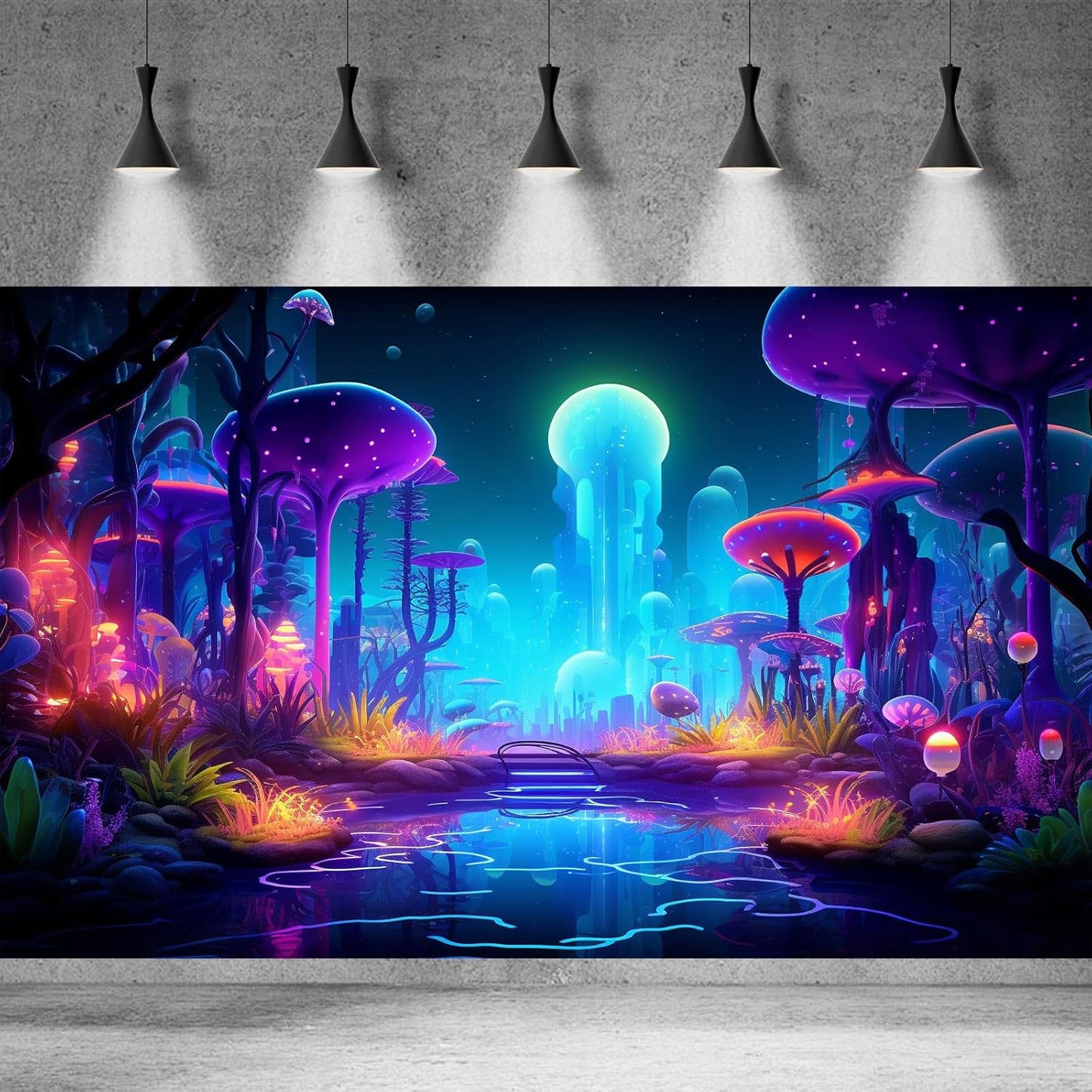 Fantasy Forest Aquarium Background Mysterious Plants Abstract Mushrooms Cartoon Style Forest Terrarium Backdrop Tranquil Stream Fish Tank Background Wallpaper Poster Decor Vinyl 72x18in