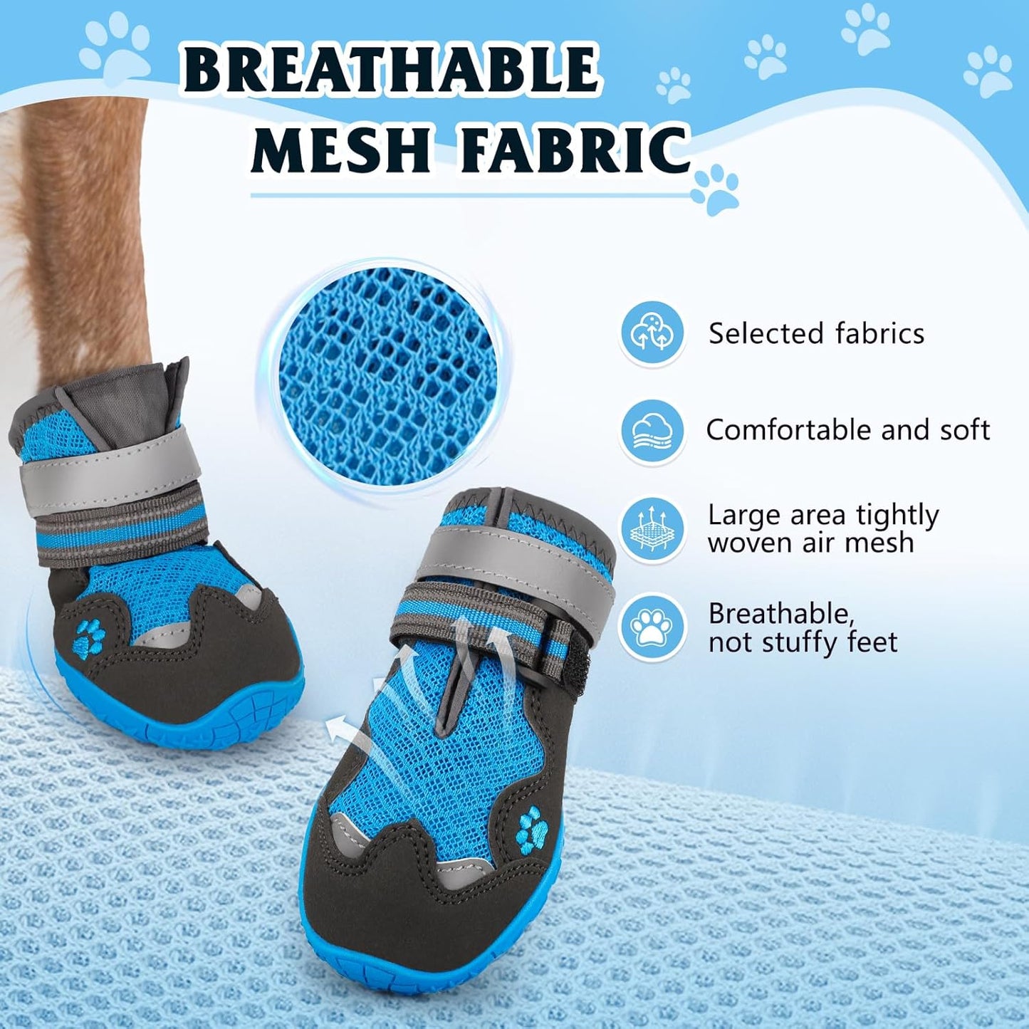 Dog Shoes for Large Medium Small Dog, Mesh Breathable Dog Shoes for Hot Pavement, Anti-Slip Dogs Boots Paw Protectors with Reflective for Outdoor Walking Indoor Hardfloors (Size 2)