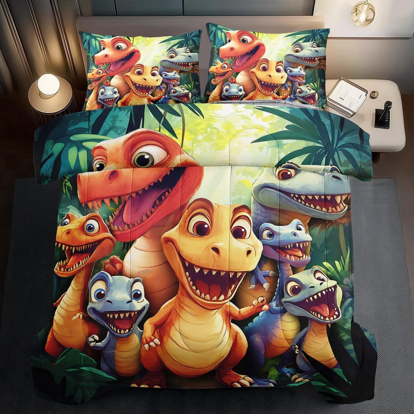 Dinosaur Comforter Set Full Boys,Cartoon 3D Dinosaur Bedding Set Full Bed Kids,3D Dragon Comforter Dragon Quilt Pattern Bedroom Decor,Cute Animal Bedding Kawaii Animal Quilt Girls
